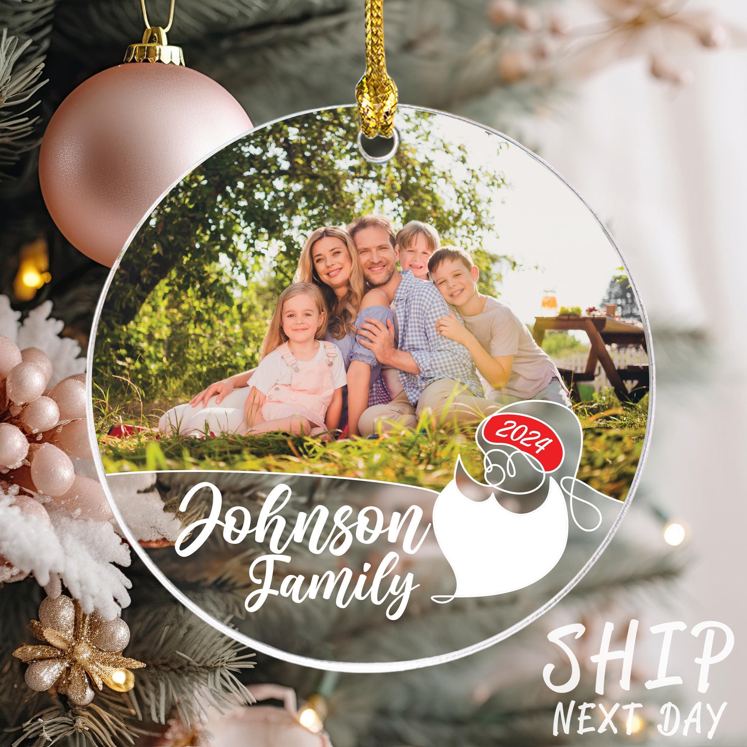 Personalized Family Photo Ornaments, Personalized Ceramic Ornament, Hanging Family Name Ornament, Custom Holiday Gifts, Christmas Ornament