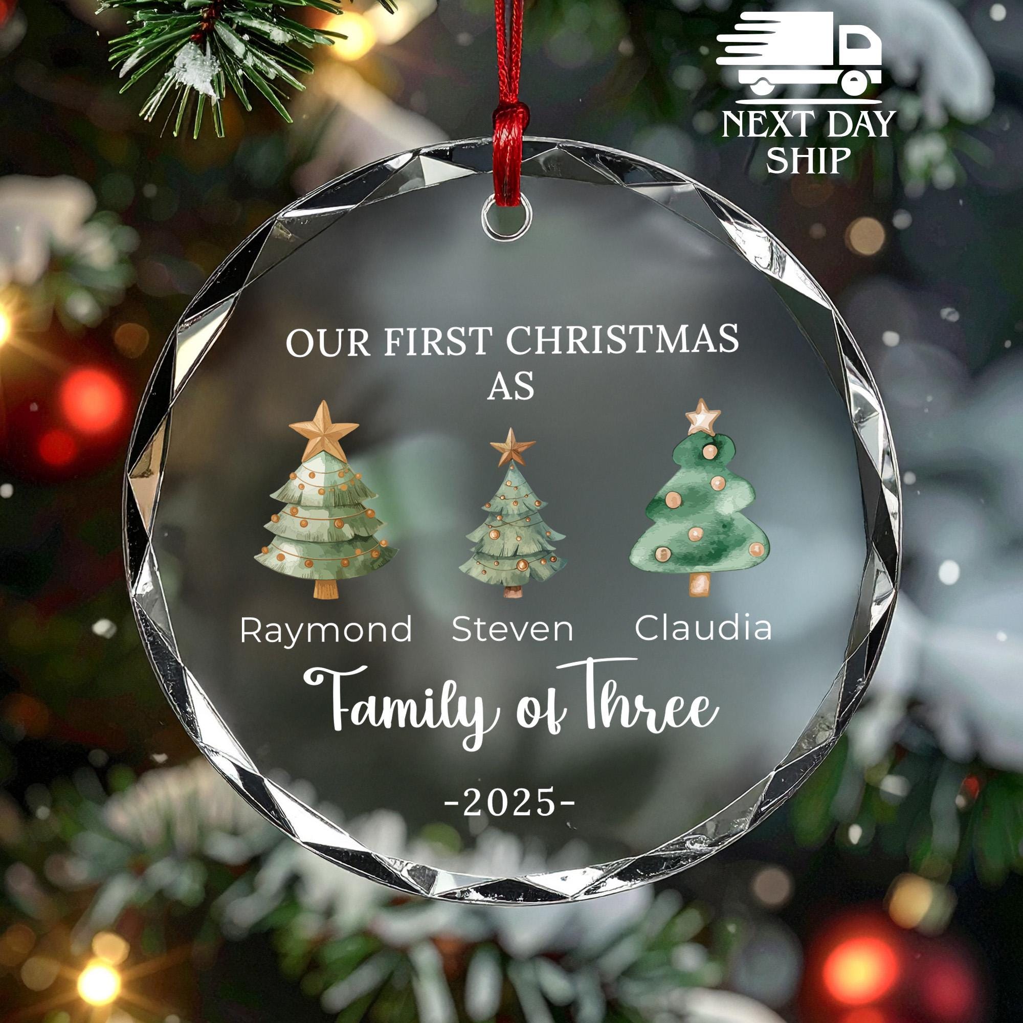 Personalized First Christmas Ornament, Family of Three Ornament, Family Name Ornament, Christmas Tree Decor, Kids Name Keepsake, Custom Gift