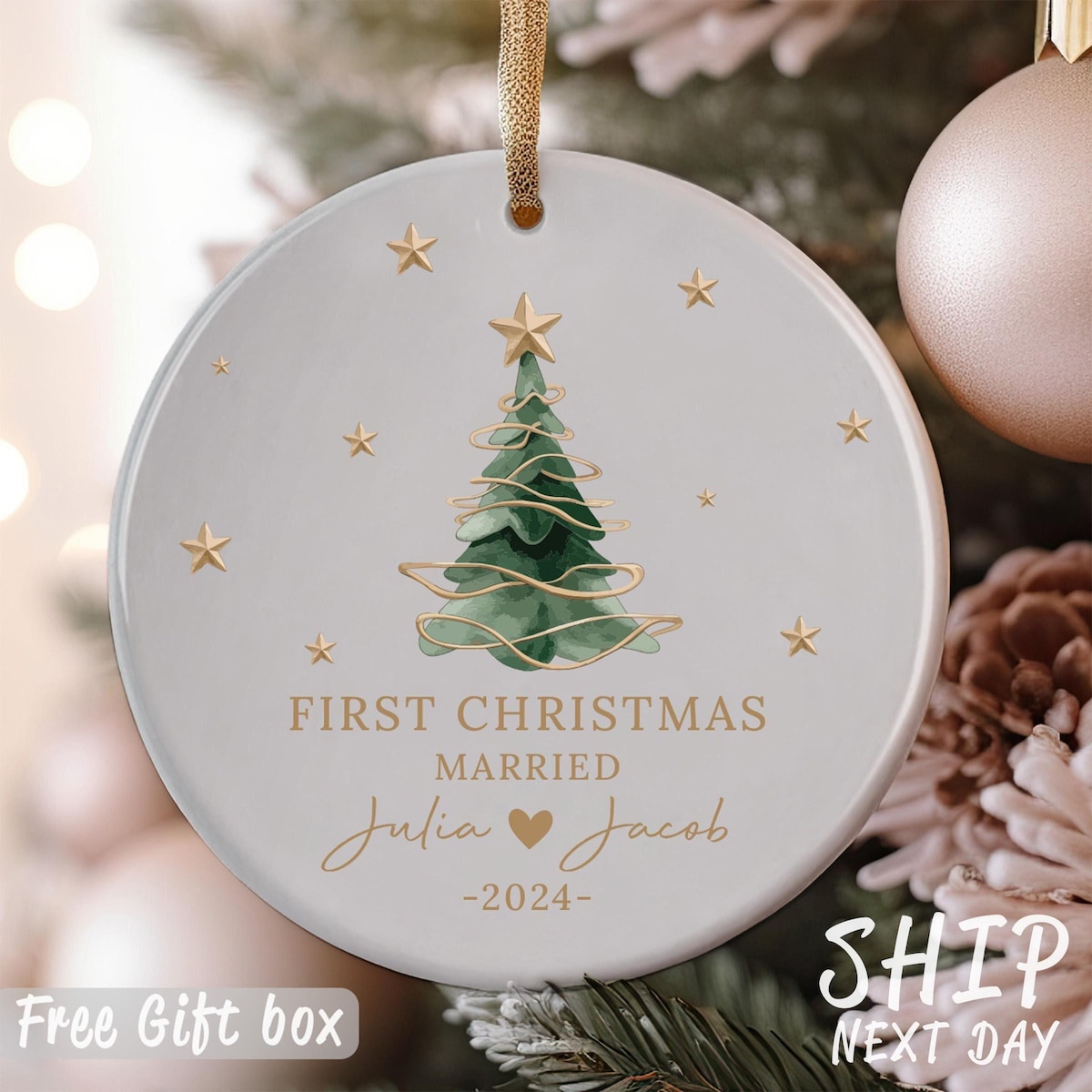 Personalized First Christmas Ornament, Married Date Ornament, Merry Christmas Gifts, Christmas Tree Decor, Christmas Party Gifts - Etsy