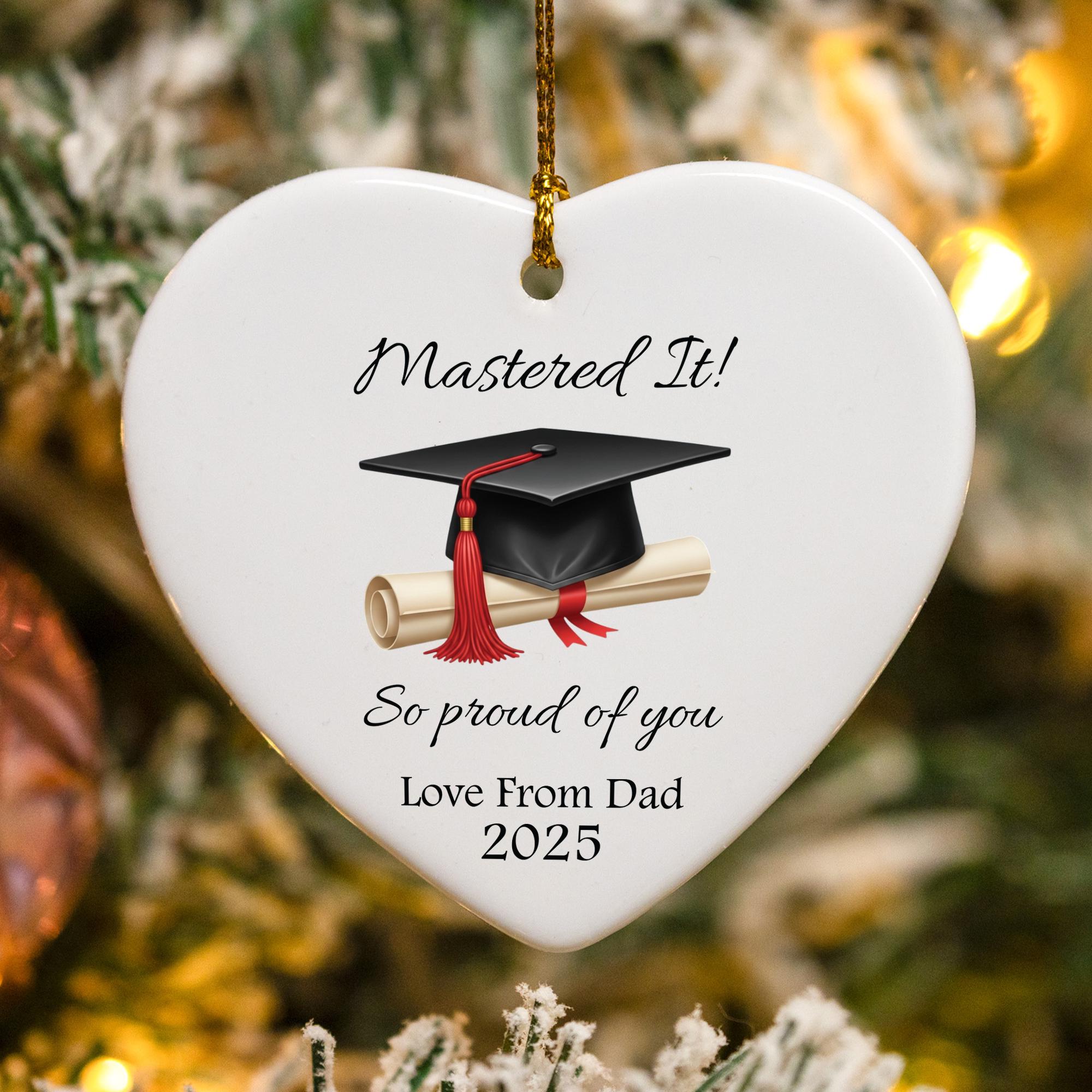 Mastered It Ornament 2025, Personalized Graduation Gift, Master's Degree Keepsake, Custom Name Ceramic Heart, Class of 2025 Christmas Decor