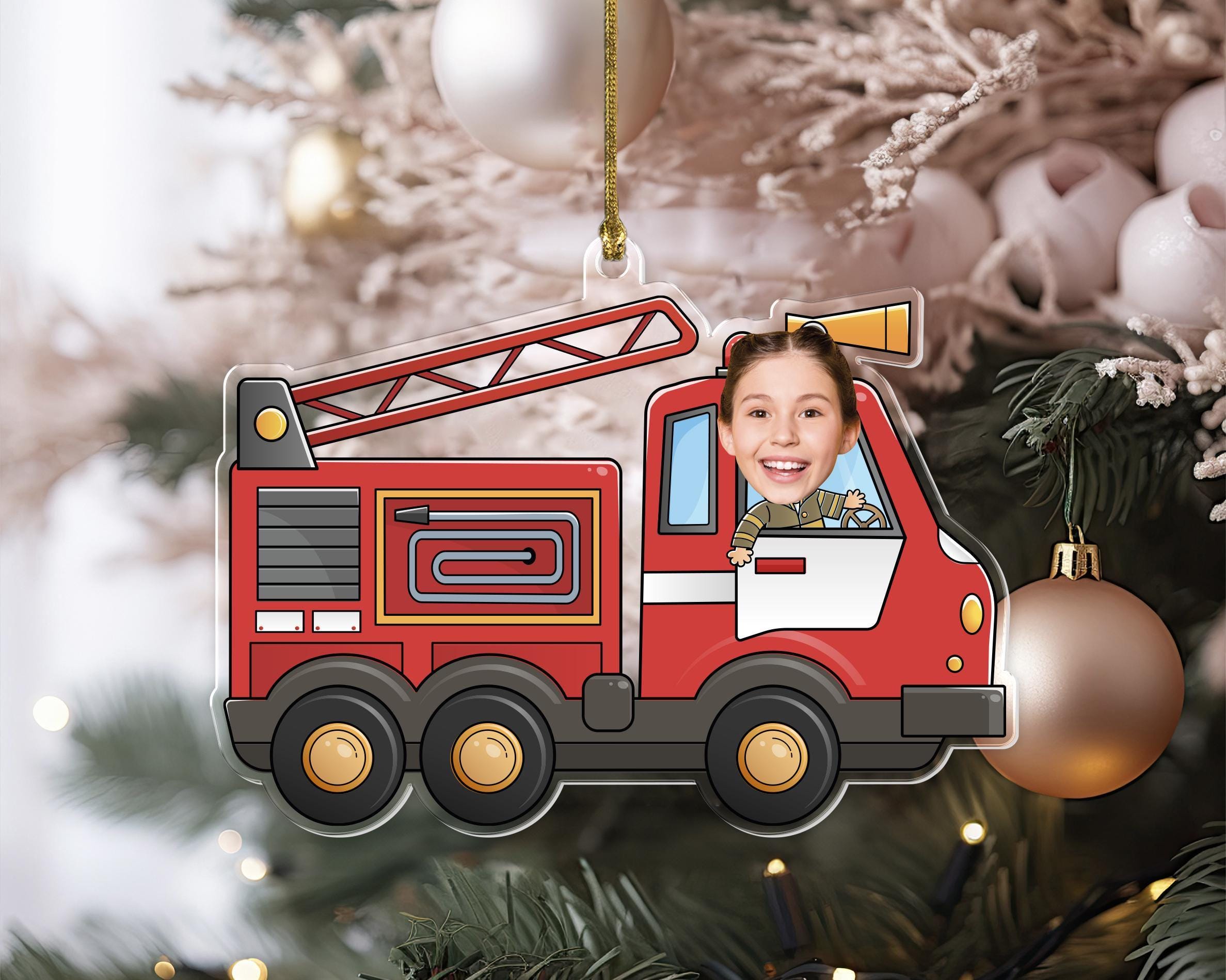 Personalized Firefighter Ornament, Custom Photo Fireman Acrylic Ornament, Fireman Children Gifts, Christmas Firefighter Gifts For Toddler