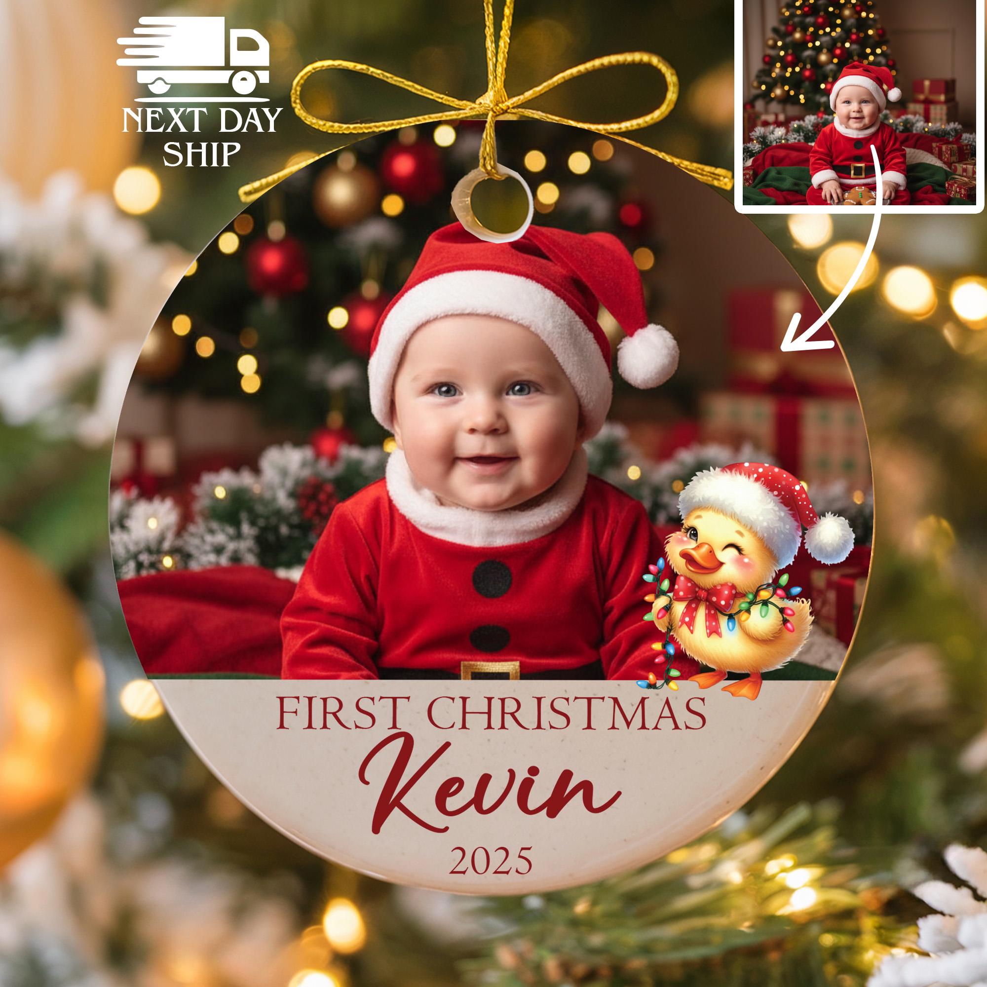 Custom Baby First Christmas Photo Ornament, Personalized Photo Keepsake, Infant Name Christmas Gift, Hanging Tree Ornament, Gift For Kids