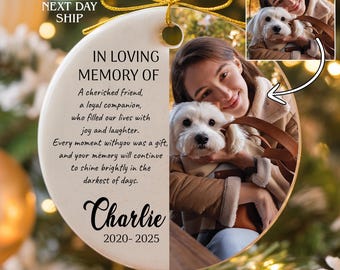 In Loving Memory of Pet Ornament with Photo, Pet Owner Loss Gifts, Personalized Dog Cat Name Ornament, Cat Dog Picture, Pet Remembrance