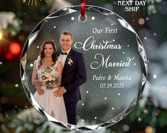 Custom Christmas Married Ornament, Mr Mrs Photo Ornament, Couple Name Ornament, Wedding Picture Date Ornament, Our First Christmas Ornament