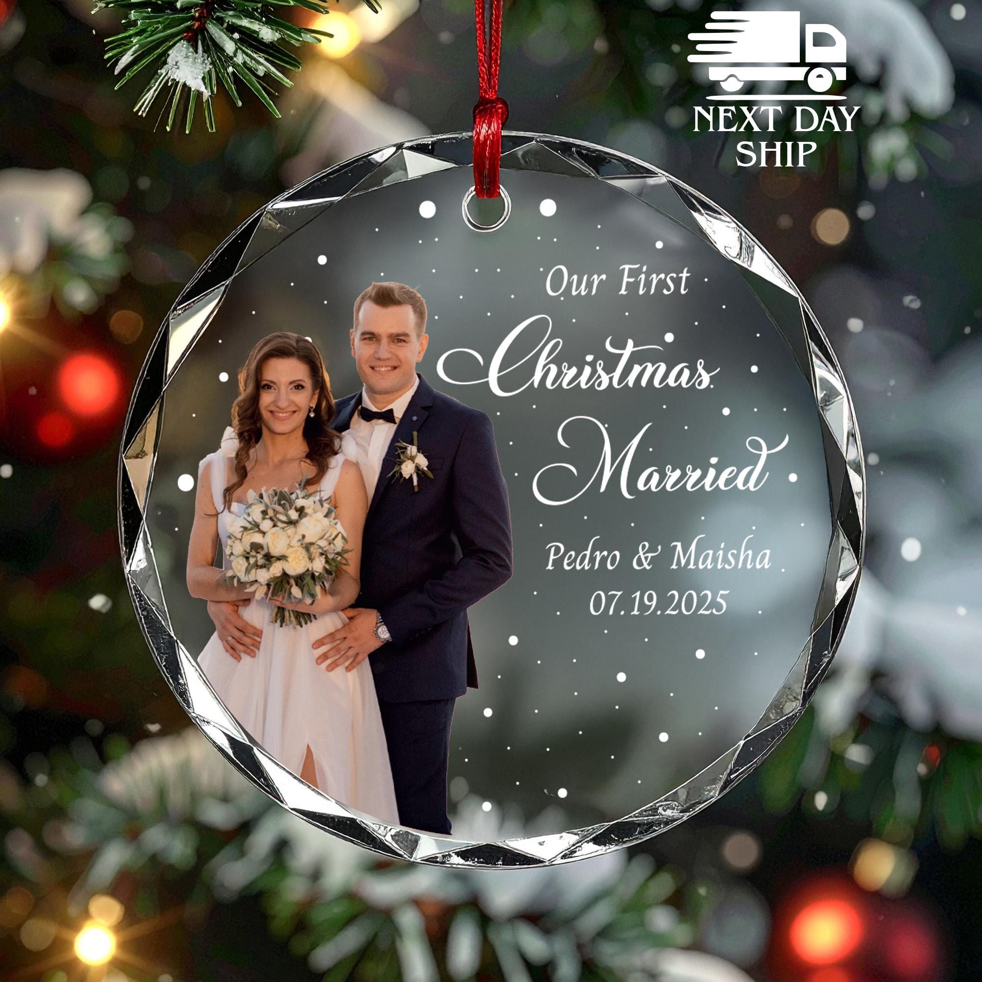 Custom Christmas Married Ornament, Mr Mrs Photo Ornament, Couple Name Ornament, Wedding Picture Date Ornament, Our First Christmas Ornament