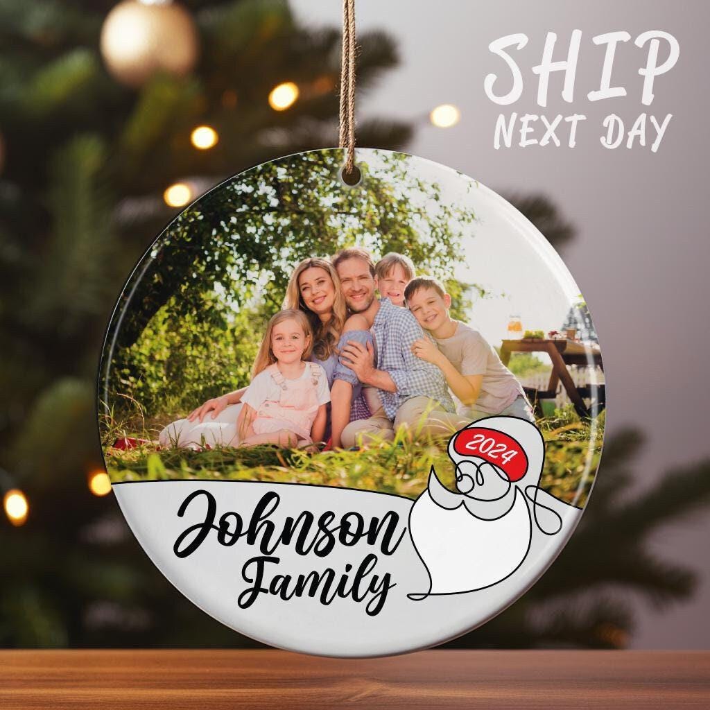 Personalized Christmas Decoration, Family Photo Ornament, Customized Memorial gift, Hanging Family Name Ornament, Holiday Christmas Ornament