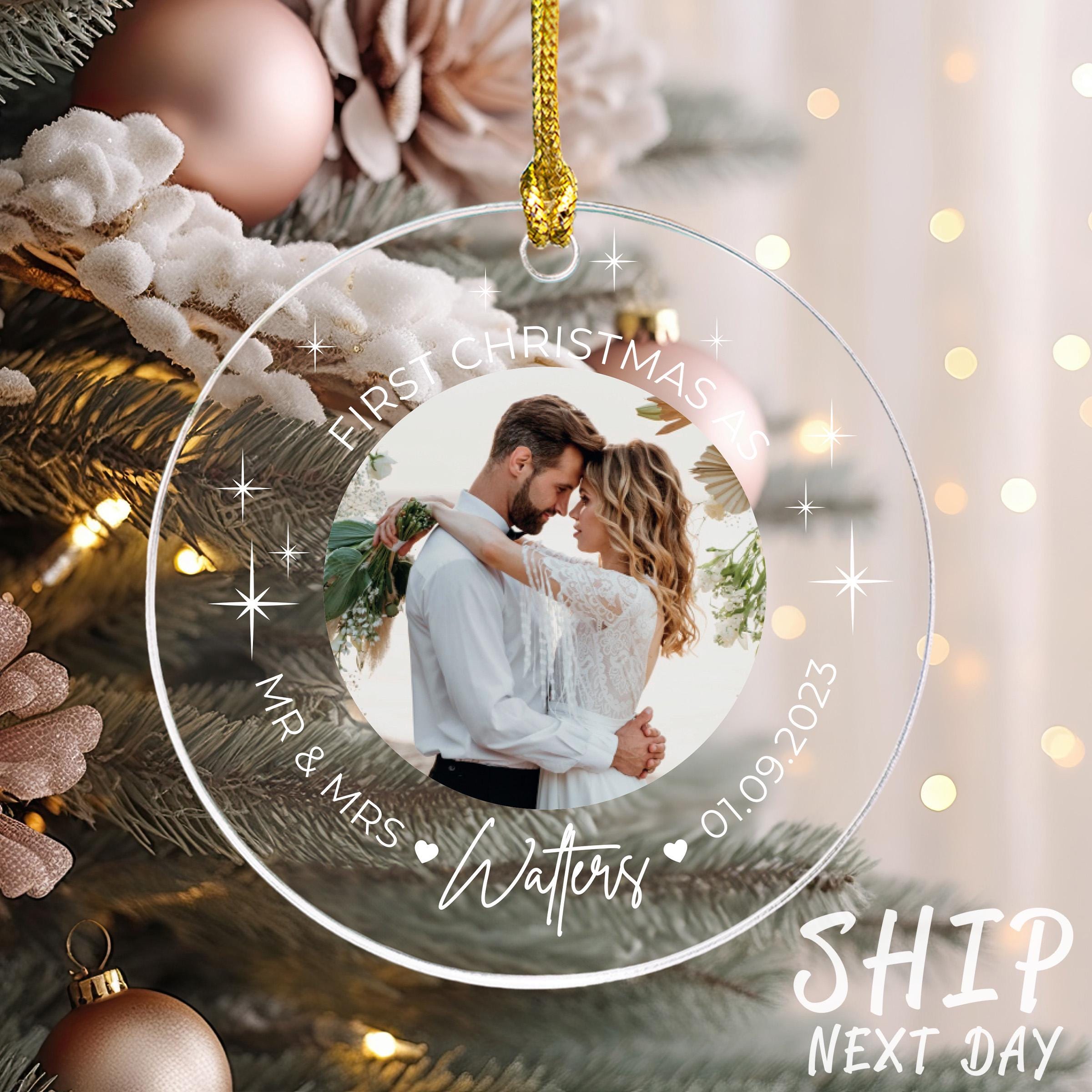 Mr Mrs Photo Ornament, First Christmas Couple Picture Ornament, Newlywed Name Ornament, Custom Ceramic Ornament, Personalized Christmas Gift