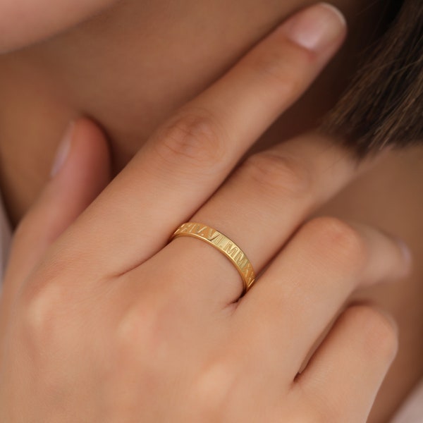 Elegante Romeinse cijferring, gepersonaliseerde ring, datumring, jubileumring, cadeau voor haar, minimalistische ring, zilveren ringen voor vrouwen