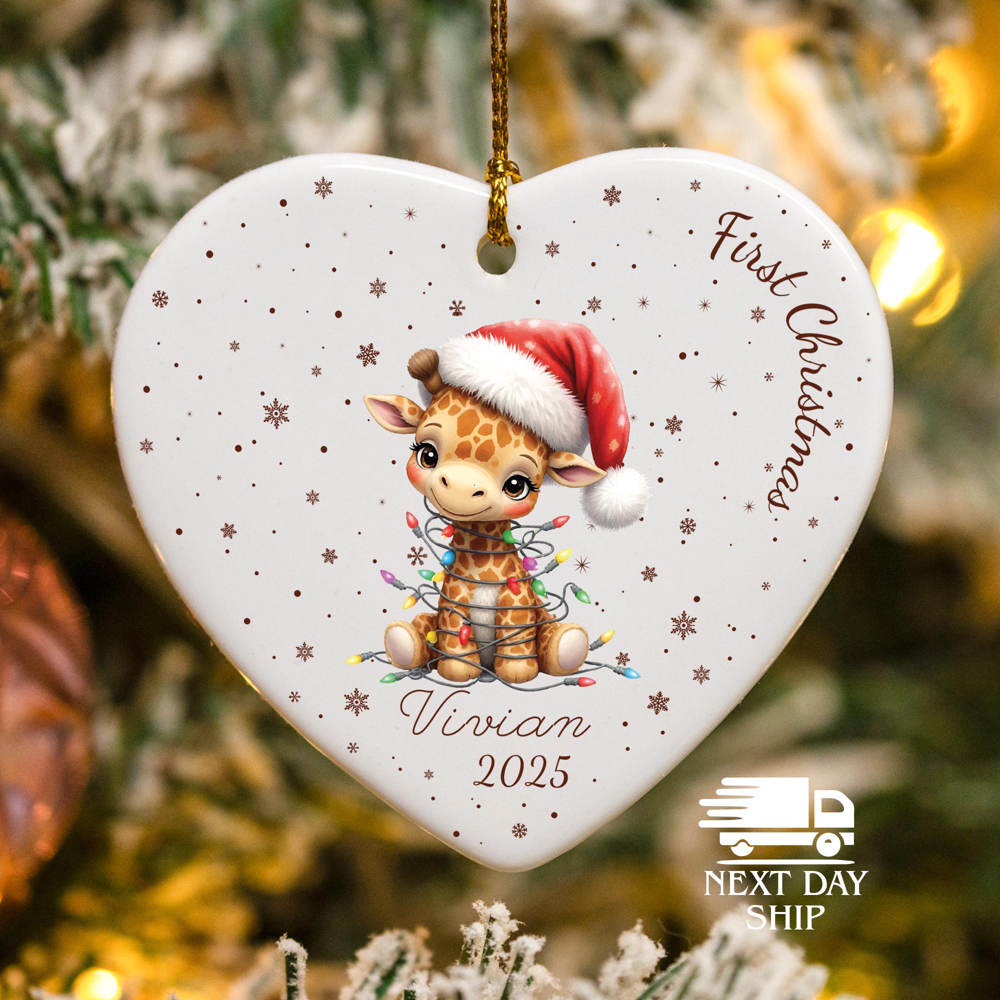 Baby’s First Christmas Ornament 2025, Personalized Giraffe Ornament with Name, Cute Animal Newborn Keepsake Holiday Decoration, Baby Gift