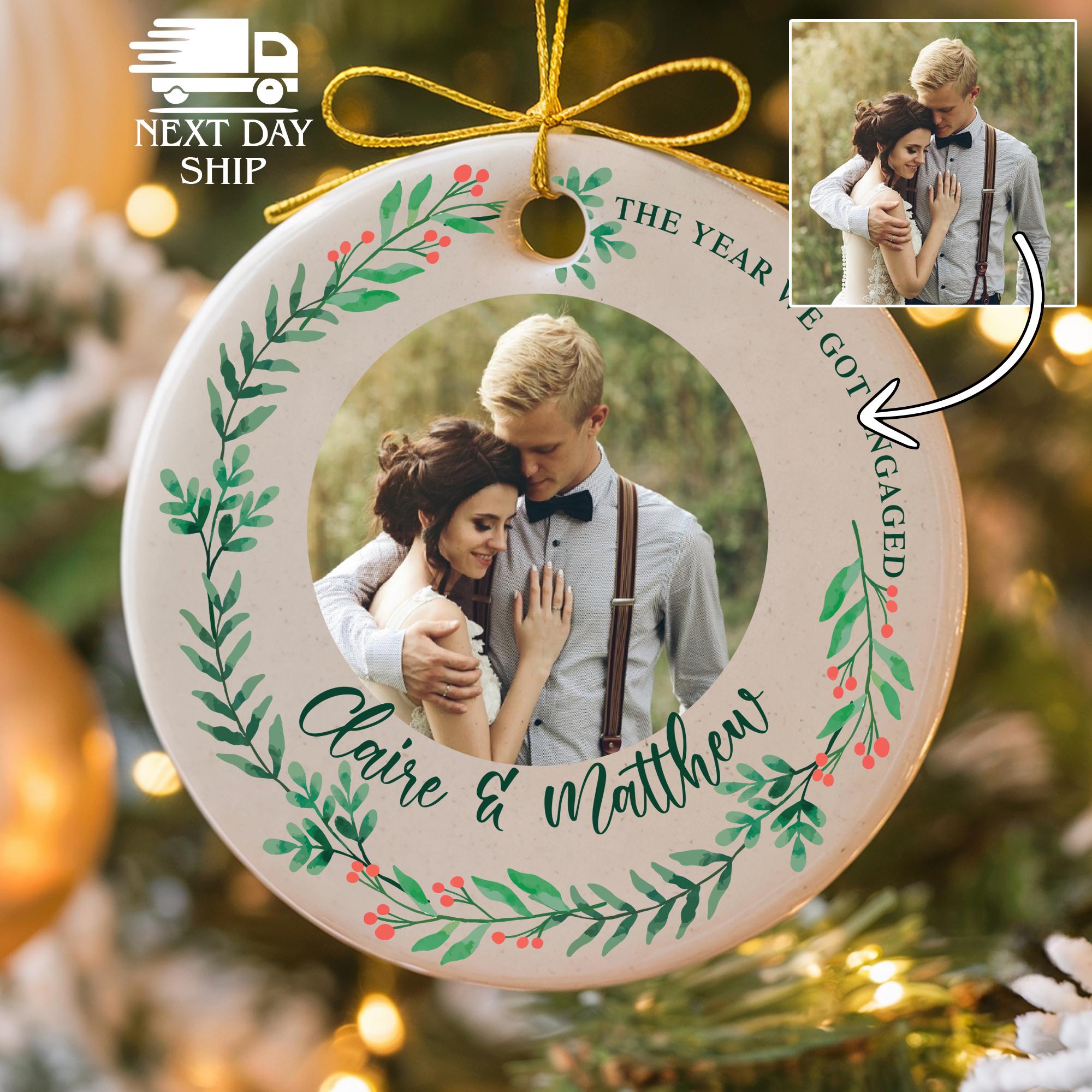 Engaged Photo Ornament, The Year We Got Engaged Keepsake, Couple Name Ornament, Engagement Picture Gift, First Christmas Engaged Mr Mrs