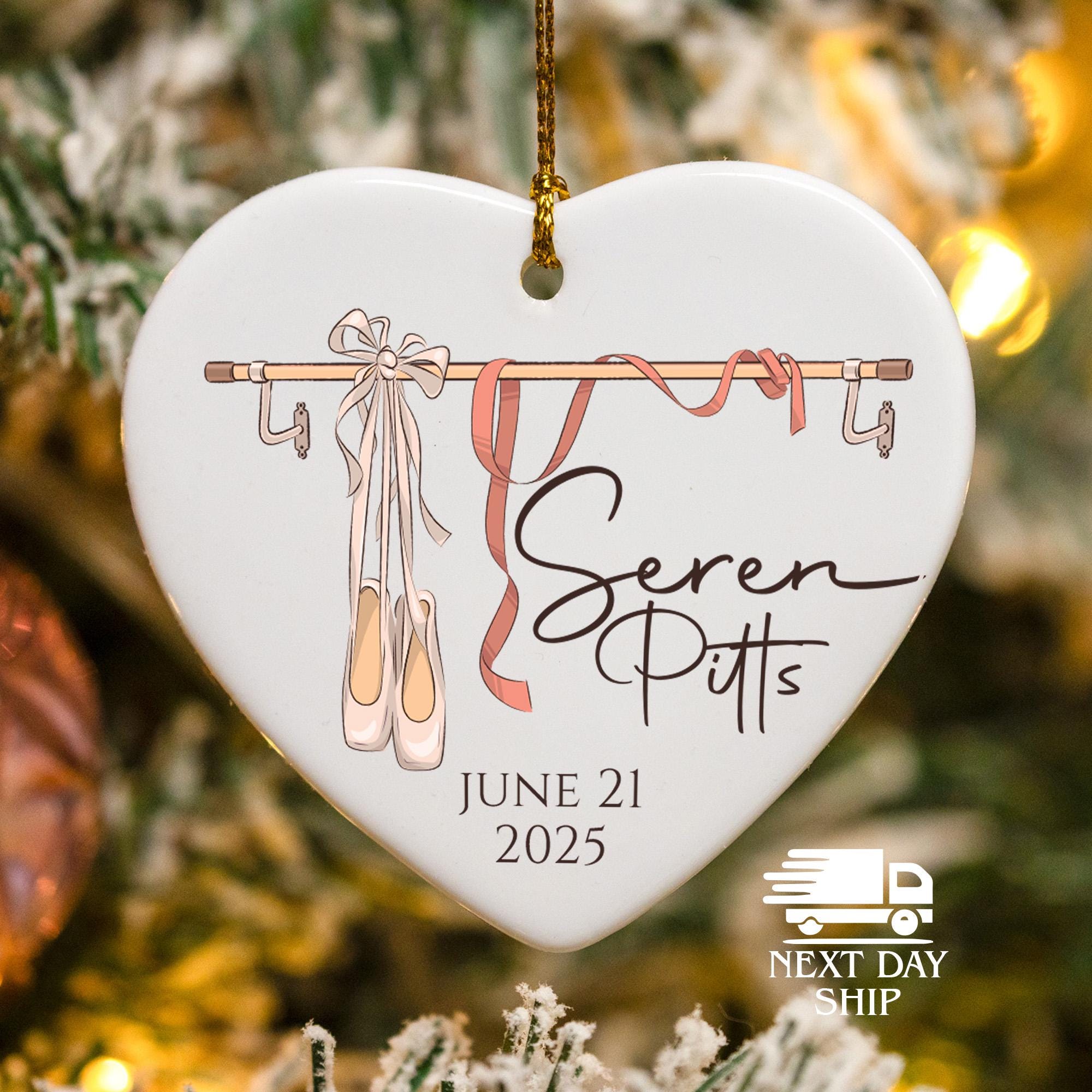 Personalized Ballerina Ornament, Ballet Name and Date Ornament, Christmas Gifts, Girls Ornament, Ballerina Shoes Ornament, Gift for Her