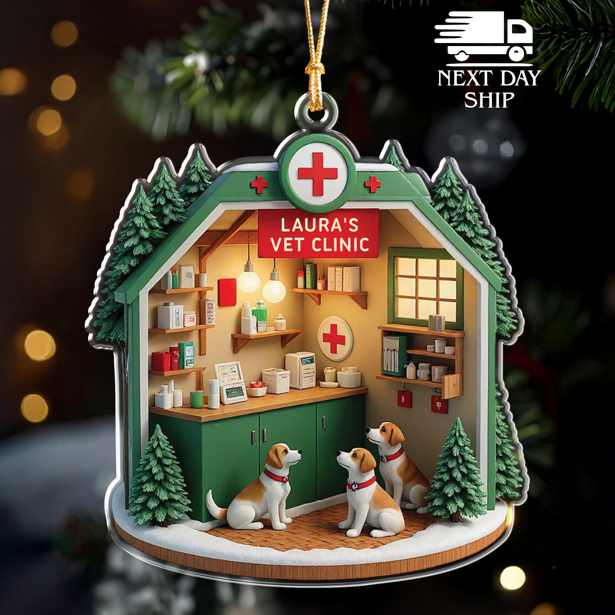 Personalized Vet Clinic Ornament, Custom Name Veterinary Ornament, Dog Lover Christmas Ornament, Pet Doctor Gift, Acrylic Clinic Decor