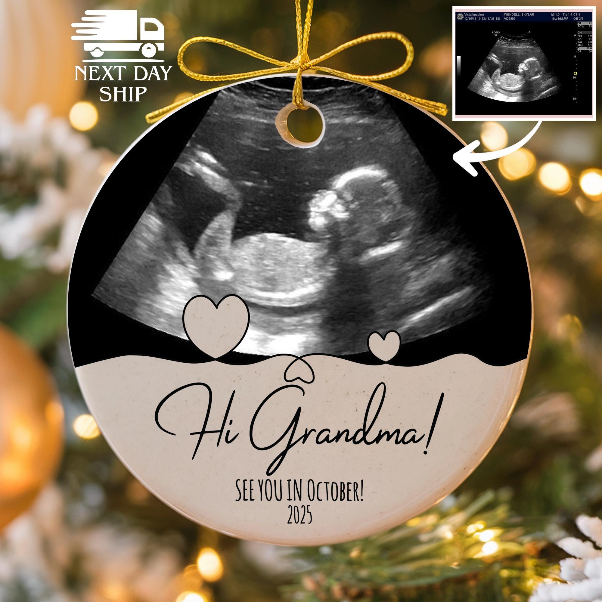 Custom Sonogram Ornament, Pregnancy Announcement Ornament, Personalized Gift for New Mom, Mom To Be Ornament, Gift For Future Grandparent