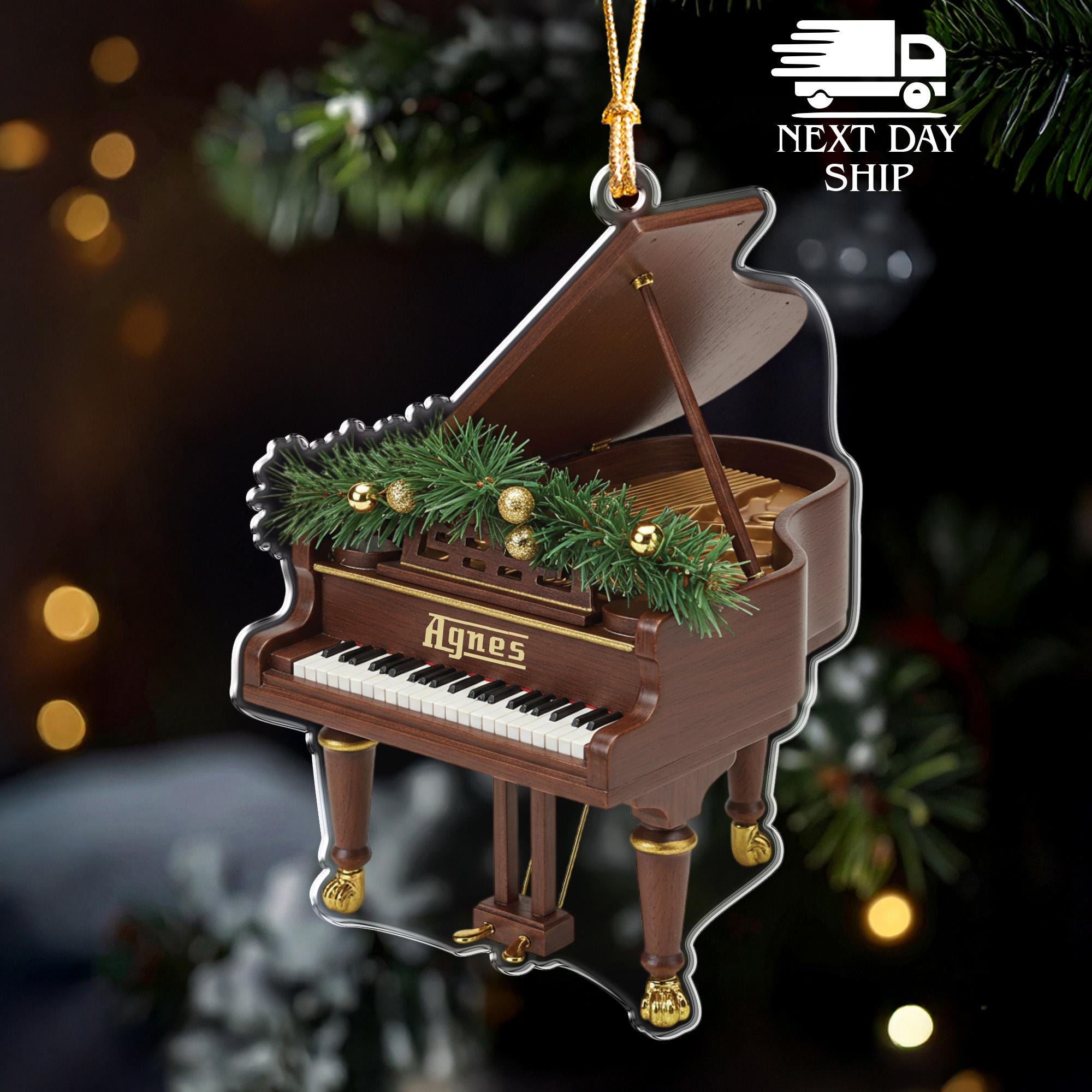 Custom Acrylic Piano Ornament with Name, Personalized Pianist Ornament, Music Lover Gift, Grand Piano Decor, Piano Player Gift, Holiday Gift