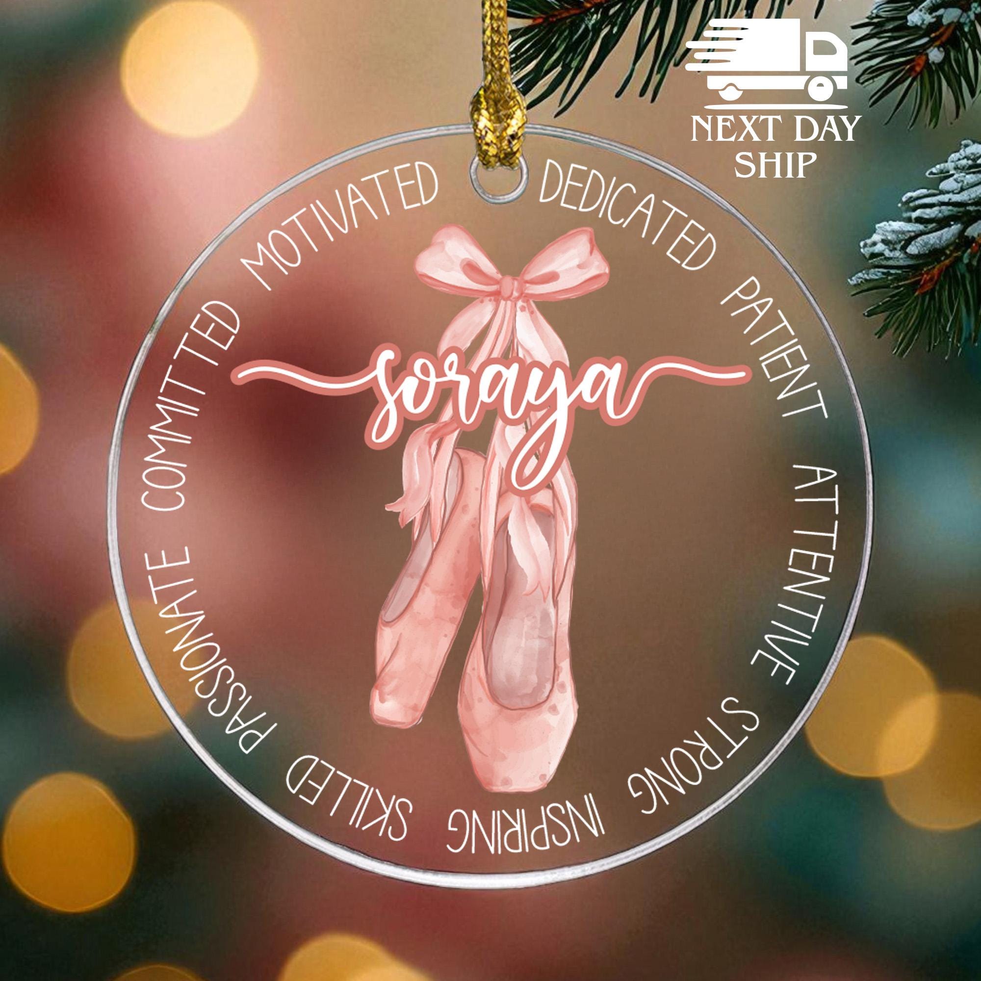 Personalized Ballet Ornament, Custom Name Dancer Ornament, Pink Ballet Shoes Acrylic Ornament, Ballerina Christmas Gift for Girls