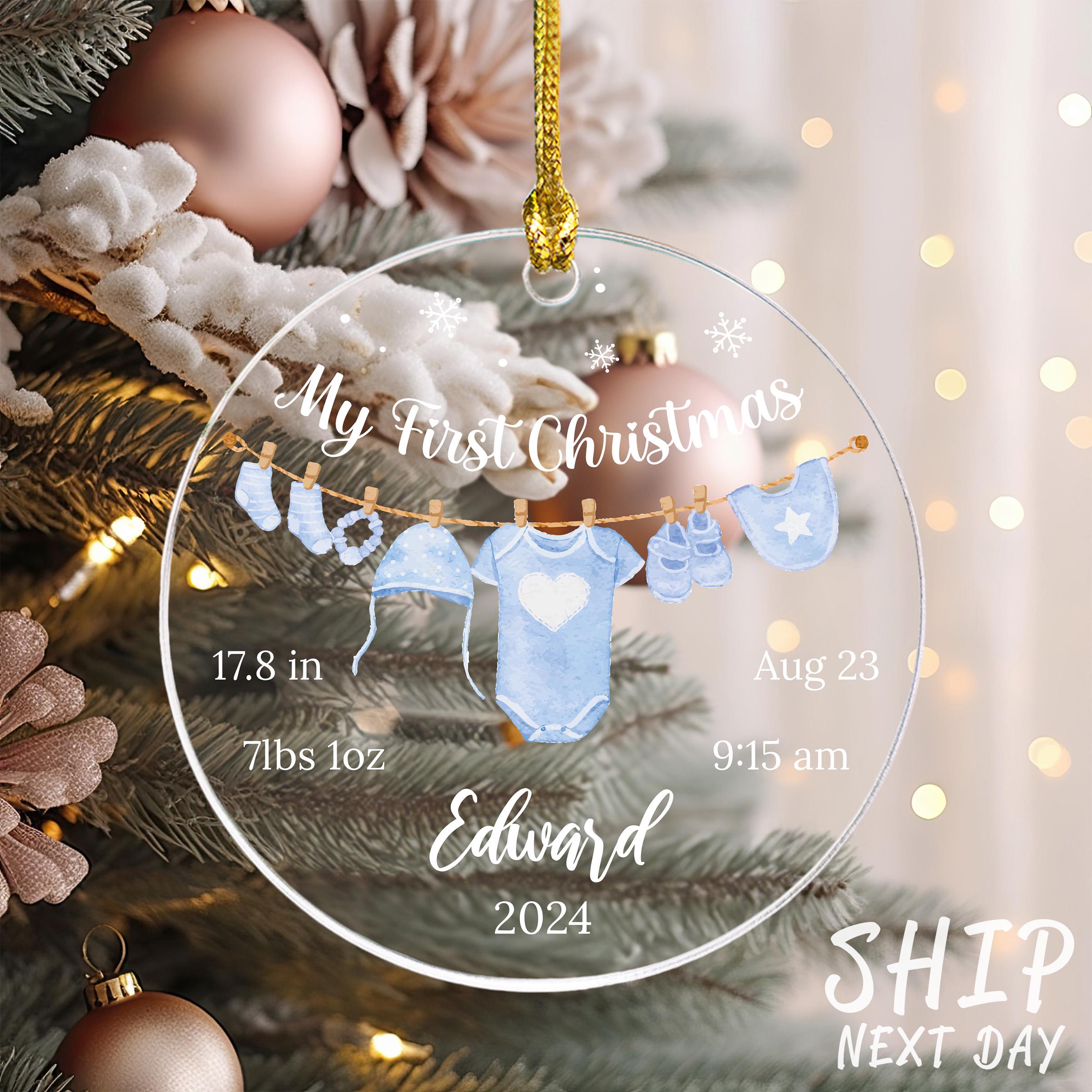 Baby Shower Decoration, My First Christmas Ornament, Custom Newborn Baby Name Ornaments, Birth Announcement Ornament, Birth Stat Ornament