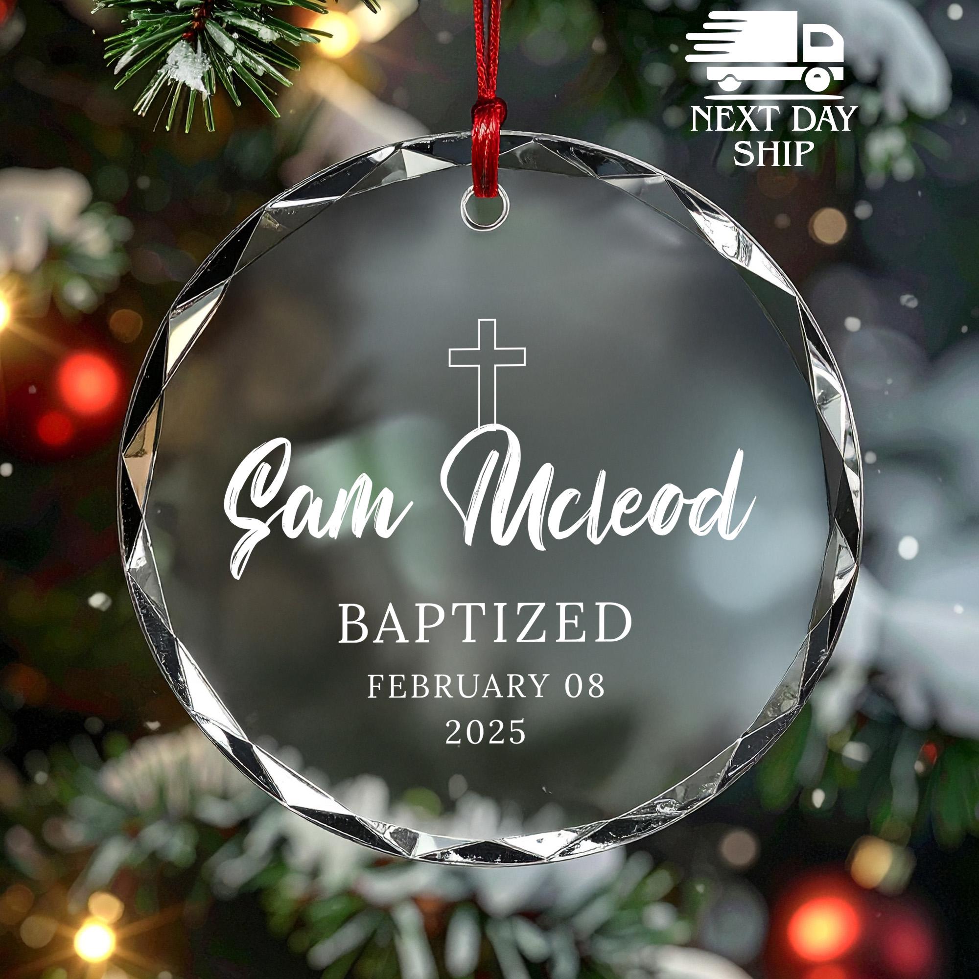 Personalized Baptized Ornament, Baptism Day Keepsake, Custom Glass Ceramic Acrylic Ornament, Free Gift Box, Godparents Christmas Gift