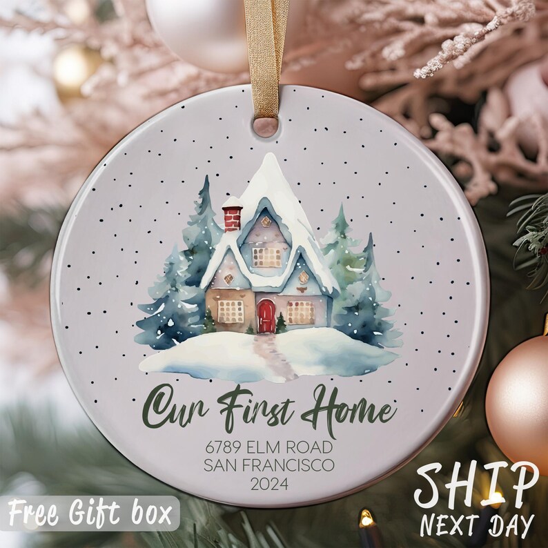 Custom First Home Ornament, Personalized Address Ornament, Holiday Tree