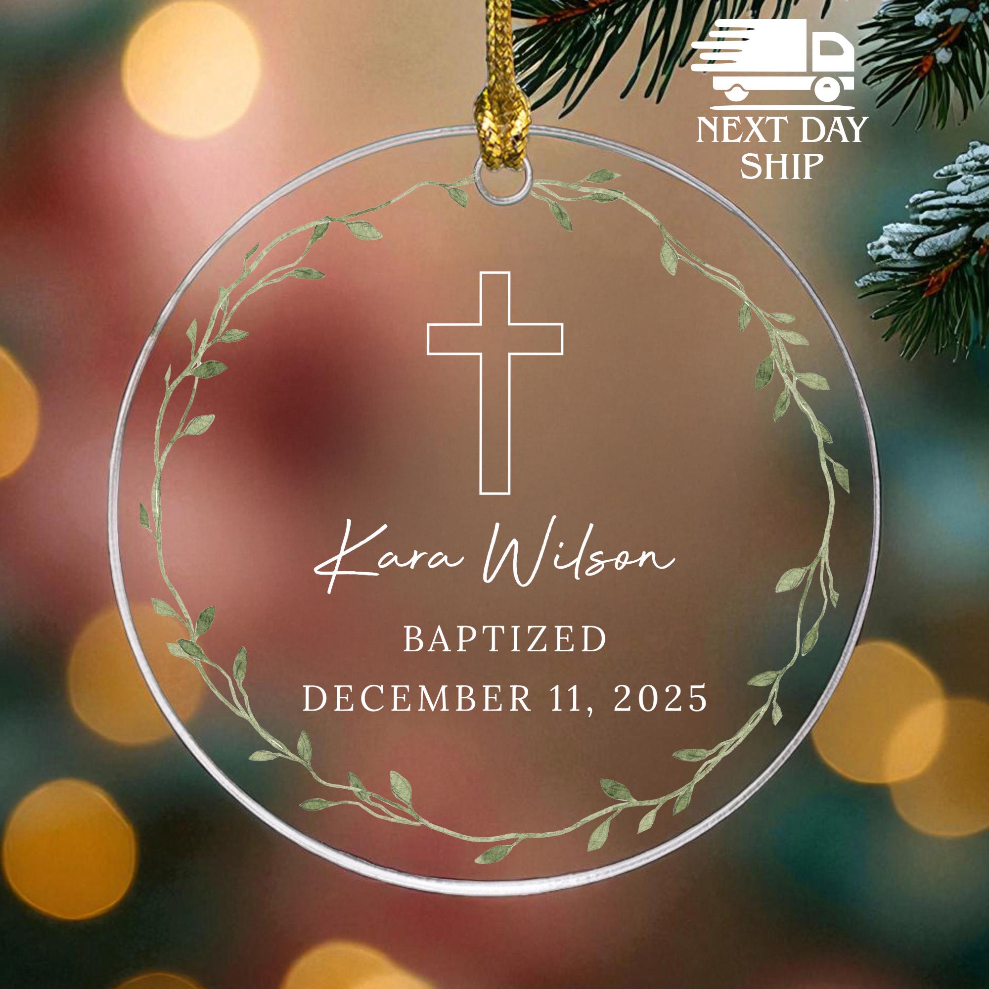 Personalized Baptism Ornament, Baptized Cross Ornament, Custom Name Ornament, Baptized Date Ornament, Christmas Gift, Religious Ornament