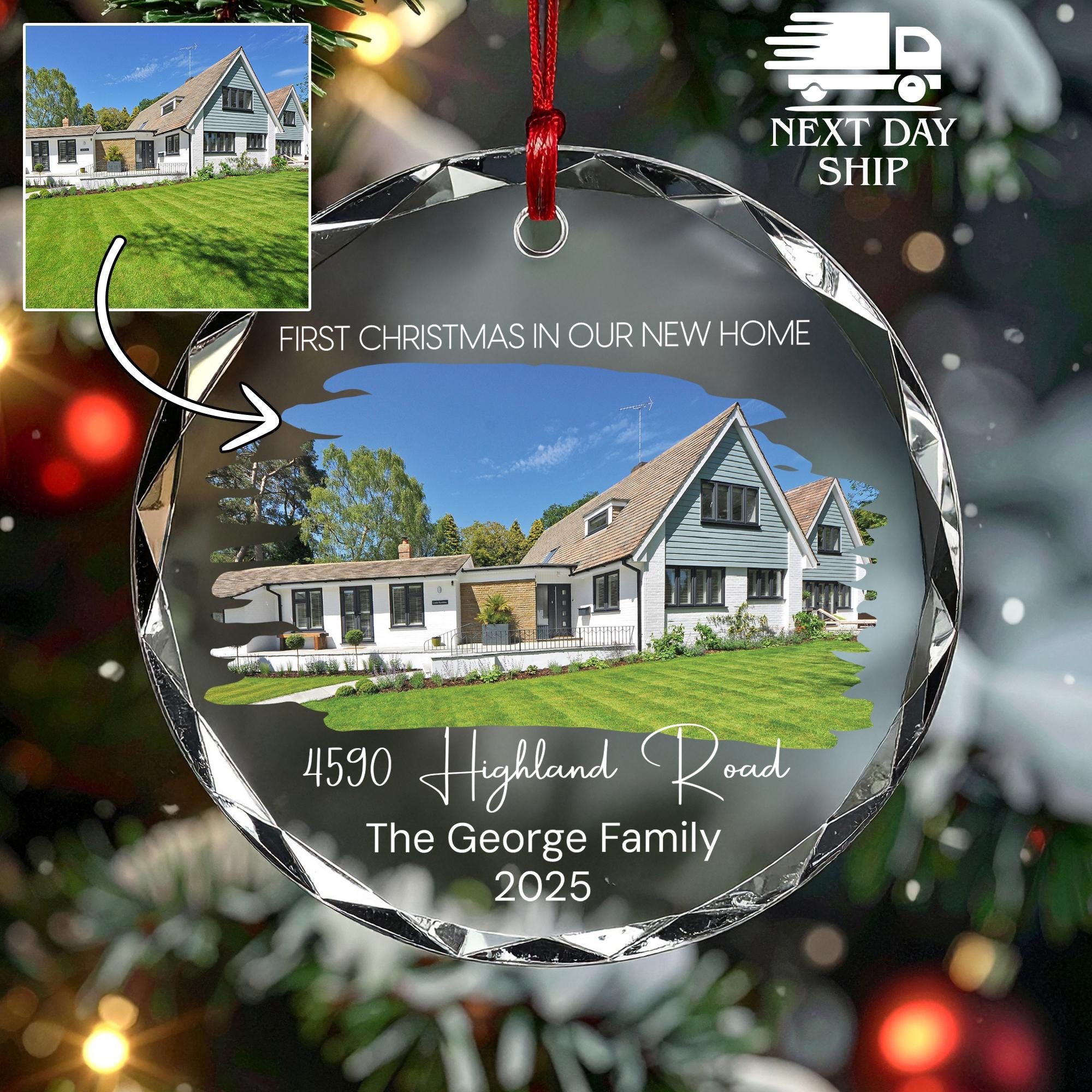 First Christmas Home Photo Ornament, Custom Address Ornament, Family Name Keepsake, Family Christmas Keepsake, House Picture Ornament