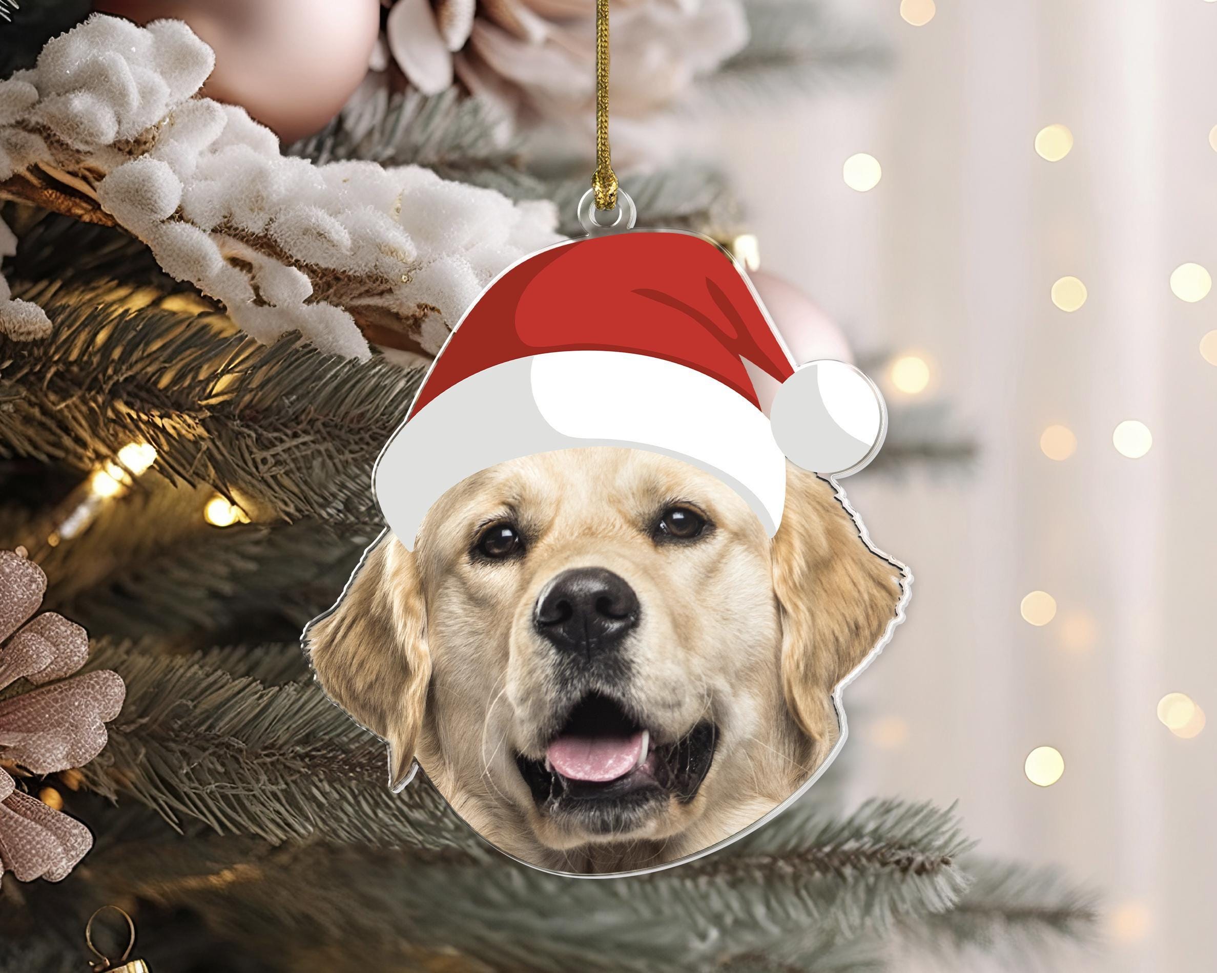 Dog Picture Ornament, Pet Photo Ornament, Pet Face Christmas Decor, Santa Hat Ornament, Pet Owner Gifts, Dog Owner Gift, Cat Face Ornament