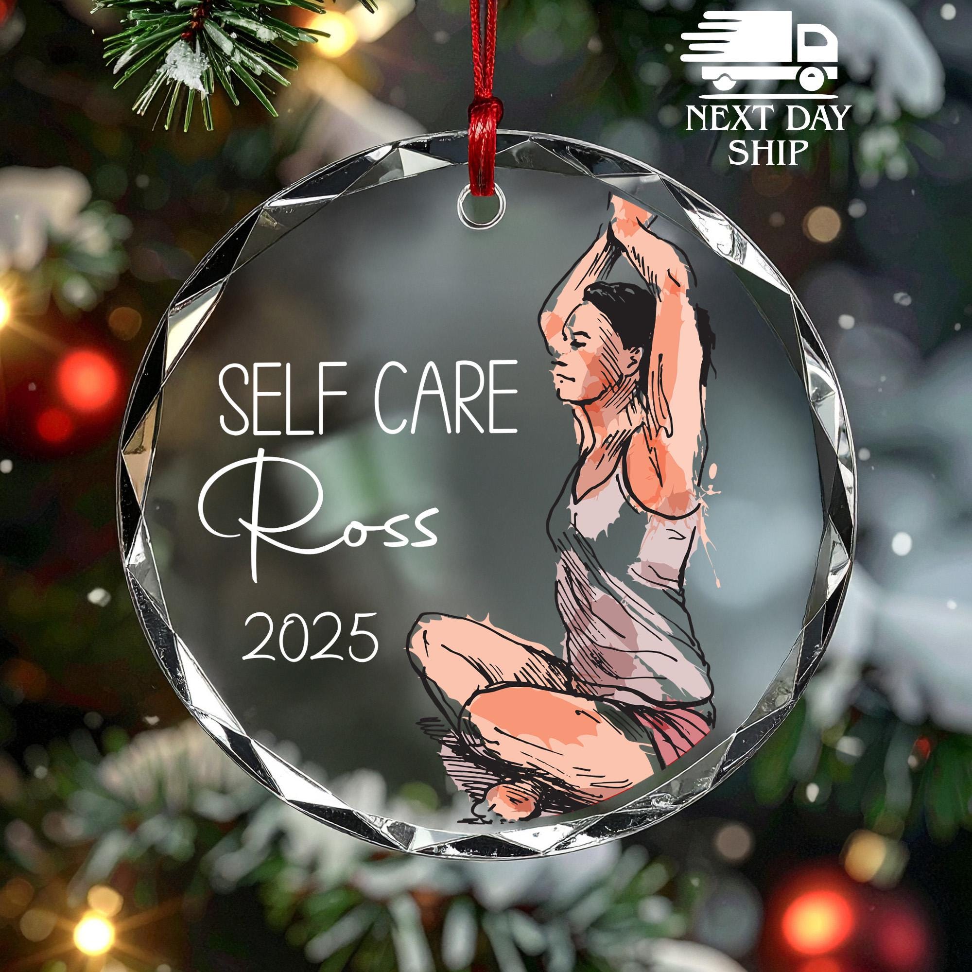 Personalized Self Care Ornament, Yoga Lover Gift, Custom Name Mindfulness Decoration 2025, Wellness Christmas Ornament for Women