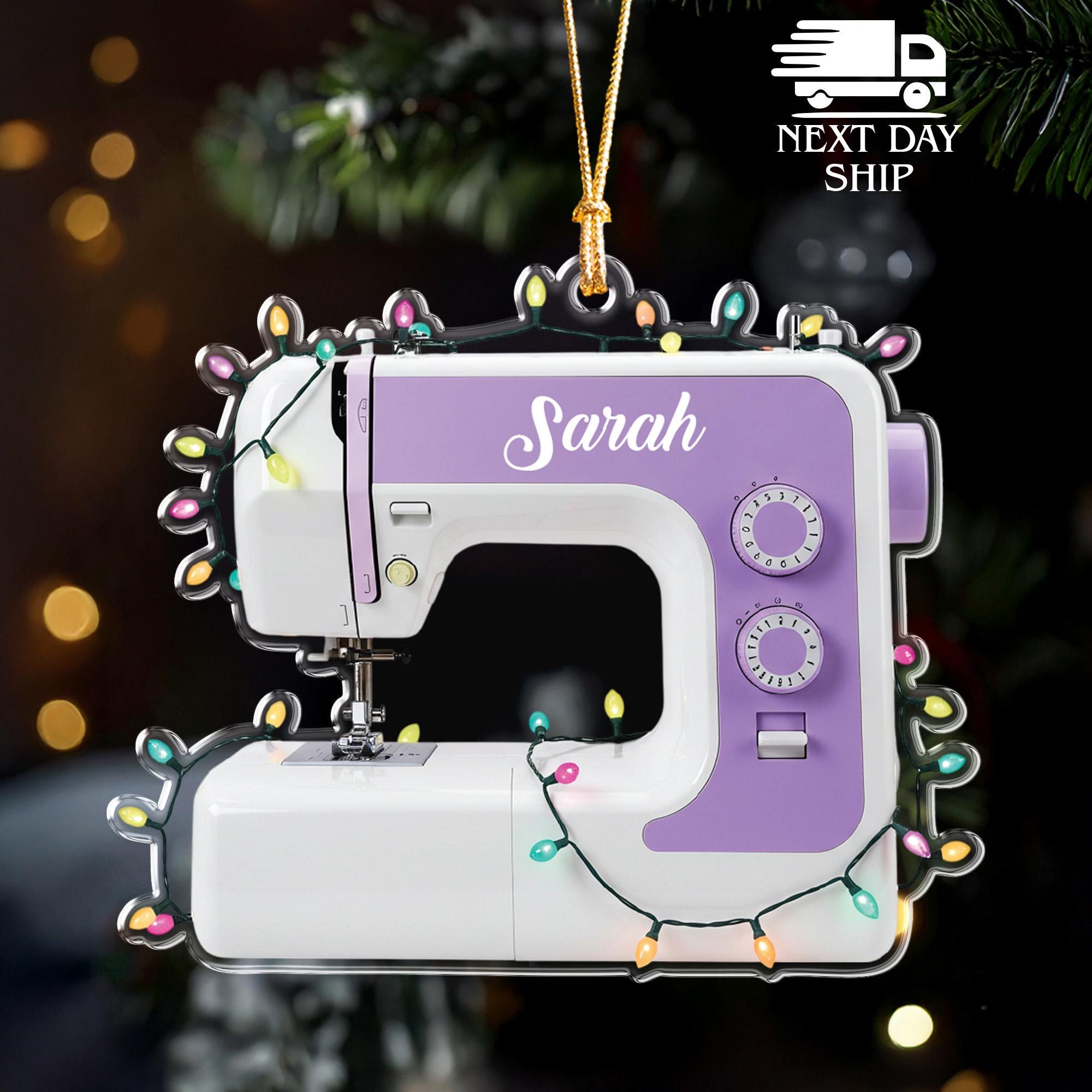 Personalized Sewing Machine Ornament with Name, Custom Seamstress Christmas Ornament, Acrylic Cutout Ornament for Sewer, Quilter Gift
