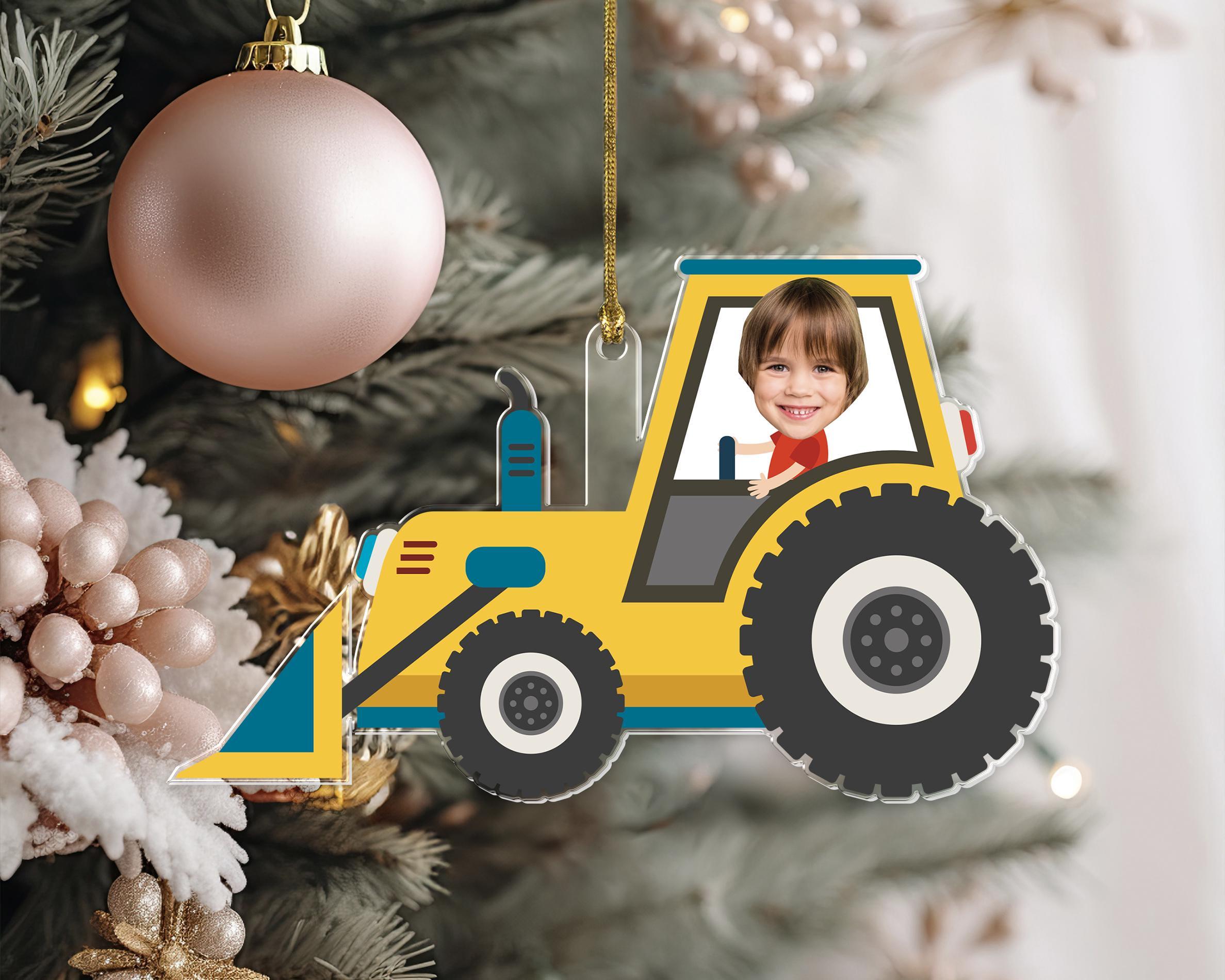 Kids Bulldozer Ornament, Heavy Equipment Operator Ornament, Construction Ornament, Boys and Girls Face Ornaments, Face Photo Ornament