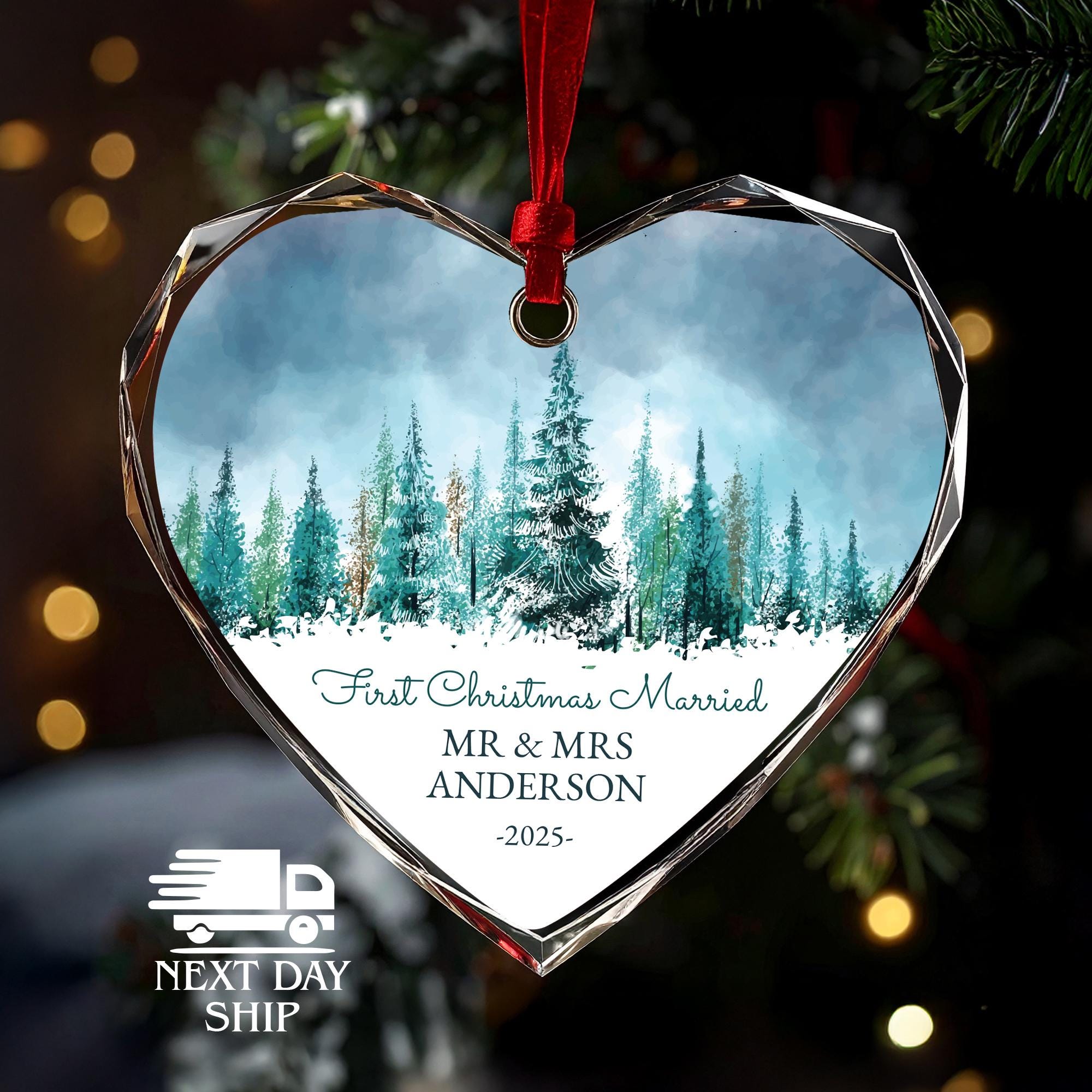 First Christmas Married Ornament 2025, Personalized Newlywed Gift, Mr & Mrs Custom Christmas Decoration, Wedding Couple Family Name Keepsake