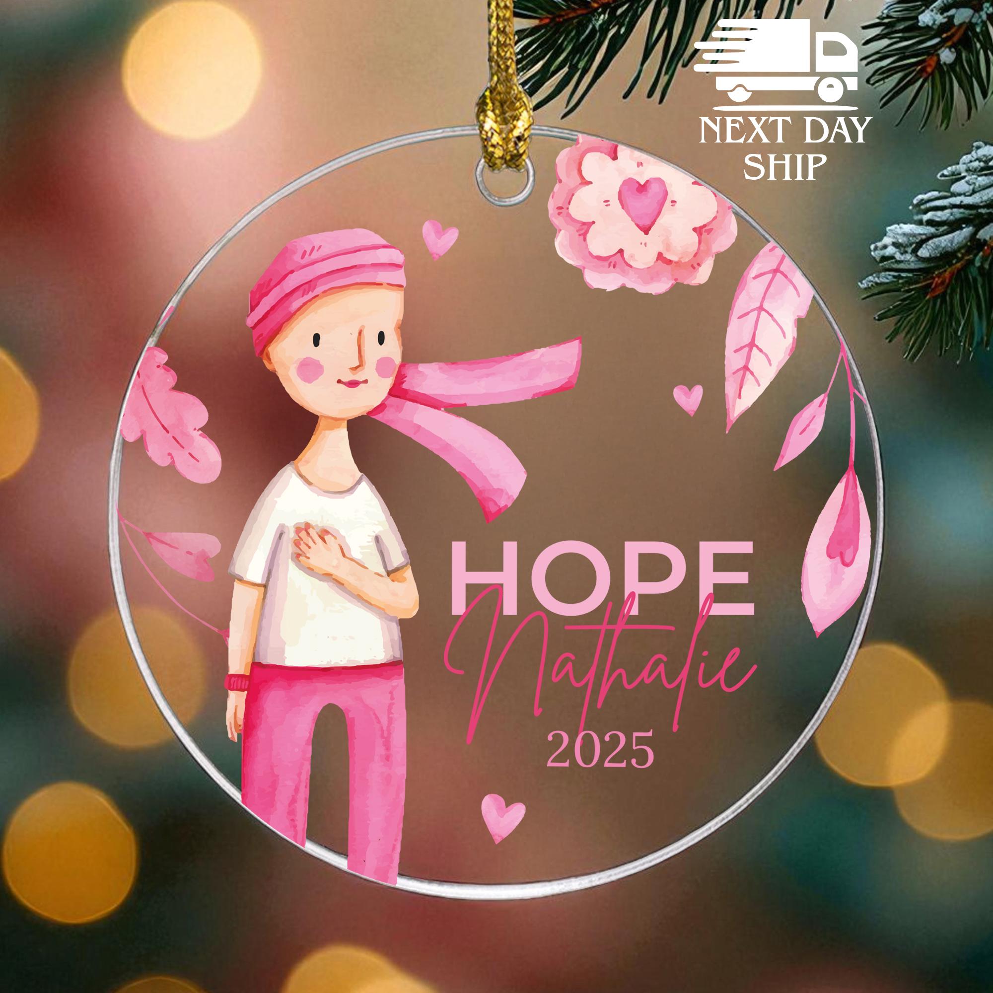 Personalized Hope Cancer Fighter Ornament, Custom Name Cancer Ornament, Cancer Hope Ornament, We Wear Pink Ornament, October Cancer Keepsake