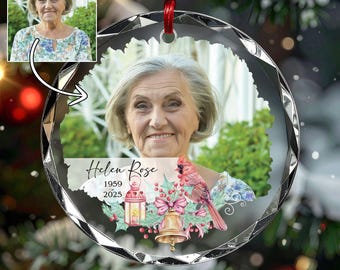 Personalized Memorial Ornament, Custom Photo Cardinal Keepsake, In Loving Memory Sympathy Gift, Ceramic Remembrance Ornament, Christmas Gift