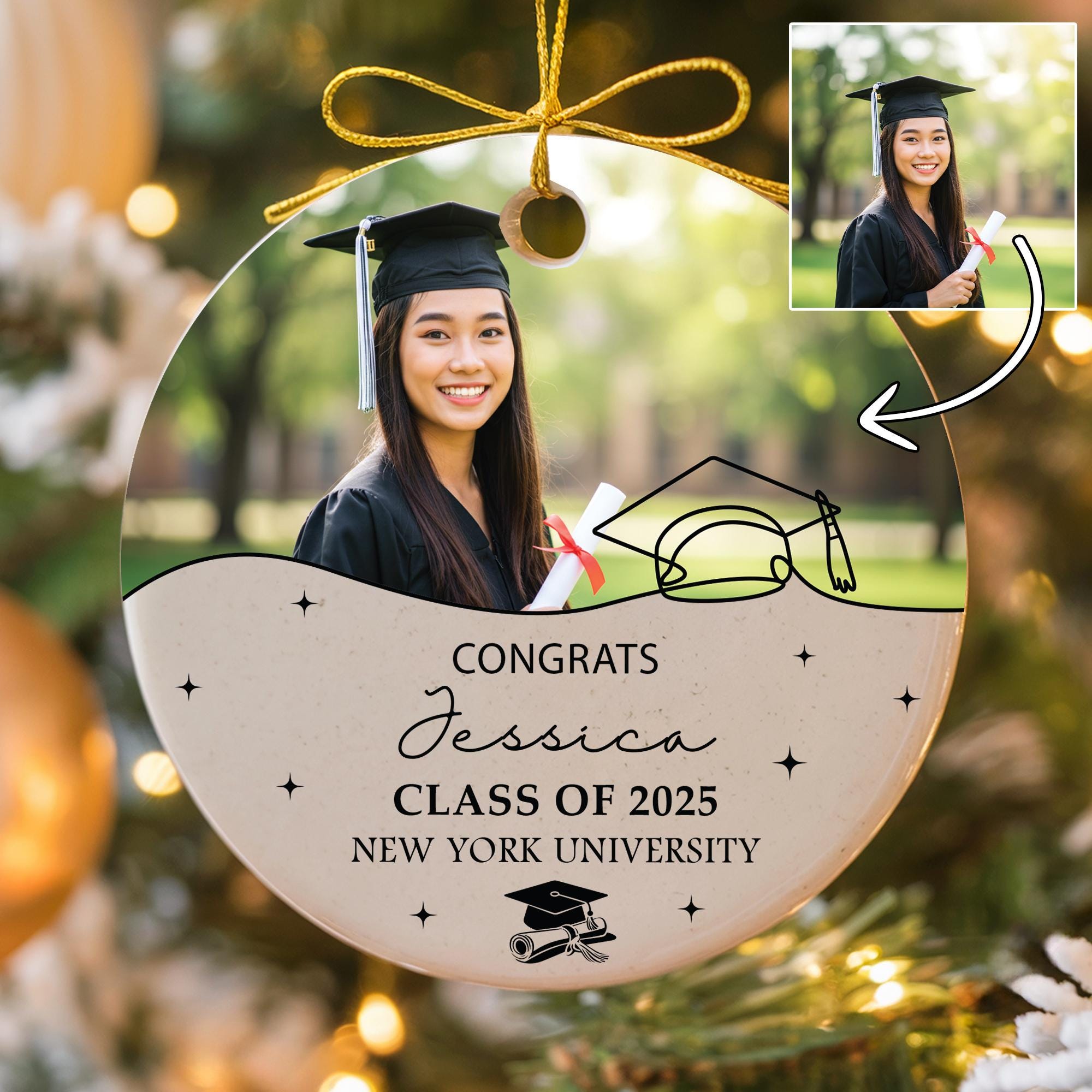 Personalized Graduation Ornament 2025, Custom Photo Grad Gift, Class of 2025 Keepsake, Ceramic Heart Decor, College High School Graduate