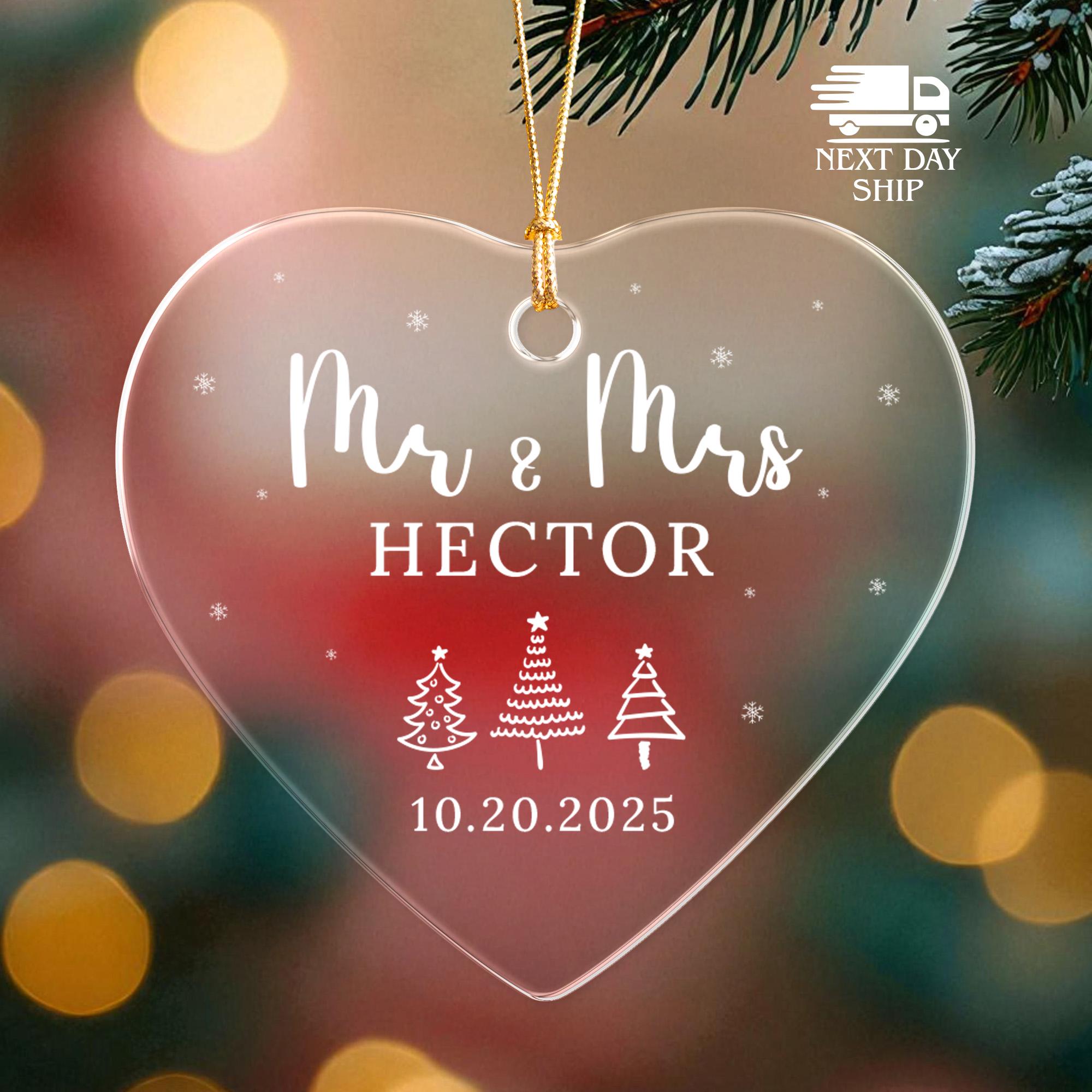Personalized Marriage Ornament, Customized Last Name Ornament, Christmas Tree Decoration, Christmas Ornament for Couples, Memory Ornament