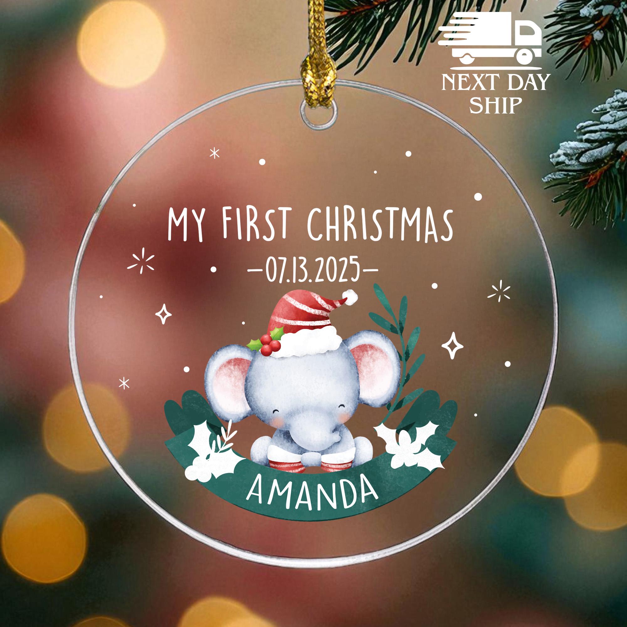 My First Christmas Ornament, Baby First Christmas Gift, Cute Elephant Ornament, Kids Birth Date Ornament, Baby Name Ornament, New Mom Gift