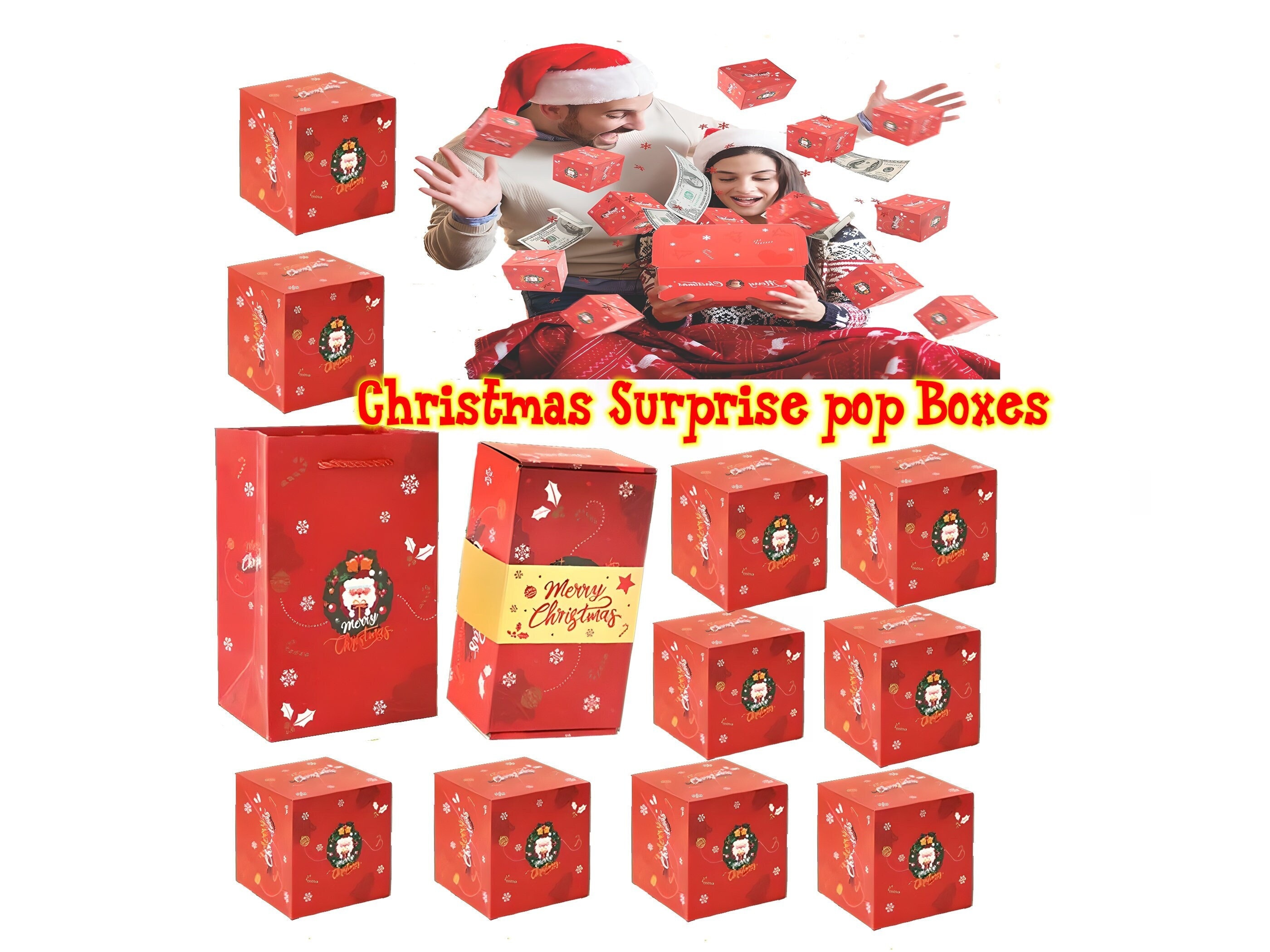 2023 Newly Merry Christmas Surprise Gift Boxes,Gift Box Explosion for Money  and Birthday, Pop-Up Explosion Gift Box, Exploding Pop Up Boxes for Gifts 