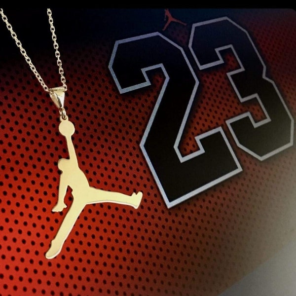 14K Solid Gold Michael Jordan Necklace-Sterling Silver Air Jordan Necklace-Jumpman Necklace-Basketball Necklace-NBA Necklace-Legend Necklace