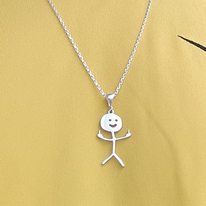 Collar F.ck You de oro macizo de 14 k - Collar F.ck You de plata esterlina - Collar Fu.k Off - Garabato de dibujos animados - Collar de dedo medio de oro - Garabato de oro
