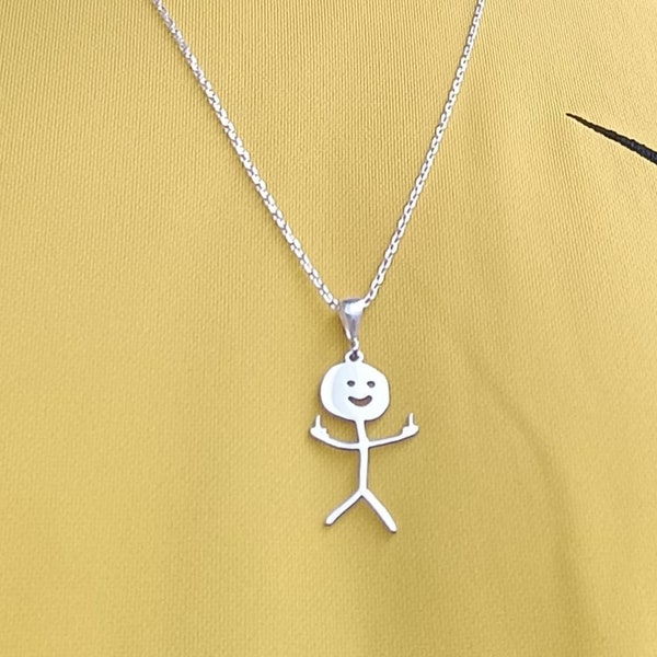 Collier F.ck You en or massif 14 carats-collier F.ck You en argent massif-Collier Fu.k Off-Doodle dessin animé-collier Doigt du milieu-or Doodle or