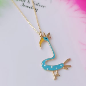 Collar de flamenco, collar de plata de ley 925, collar para niños, collar de dibujos animados, collar de pájaros, collar de esmalte colorido, joyería divertida