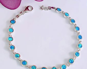 青色オパール シルバー925 ブレスレット ブルーオパールブレスレット：ハンドメイドの.925スターリングシルバー