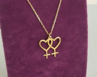 Sterling Silver Lesbian Necklace,Couple Venus Necklace,Lesbian Jewelry,Gay Honor Necklace,LGBT,Gift To Her,Gift,Lesbian Pendant,Gold Lesbian