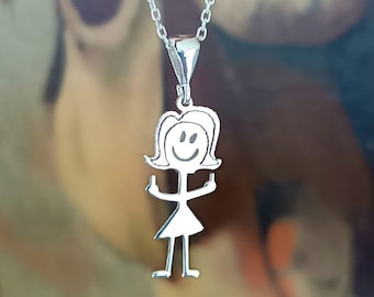 Sterling Silver F.ck You Necklace,Fu.k Off Necklace,Cartoon Girl Doodle Necklace,Valentine Gift,Birthday Gift,Middle Finger Necklace