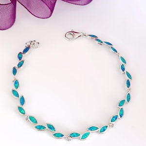Handmade Sterling Silver Blue Opal Bracelet - Dainty Gemstone Jewelry
