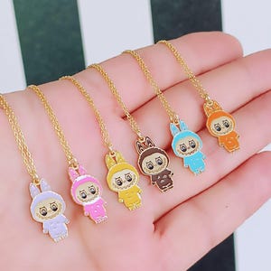 Sterling Silver Labubu Pendant-Labubu Jewelry-Cute Bunny Necklace-Handmade Toy Necklace-Symbol Necklace-Labubu Necklace-Enamel Art Jewelry