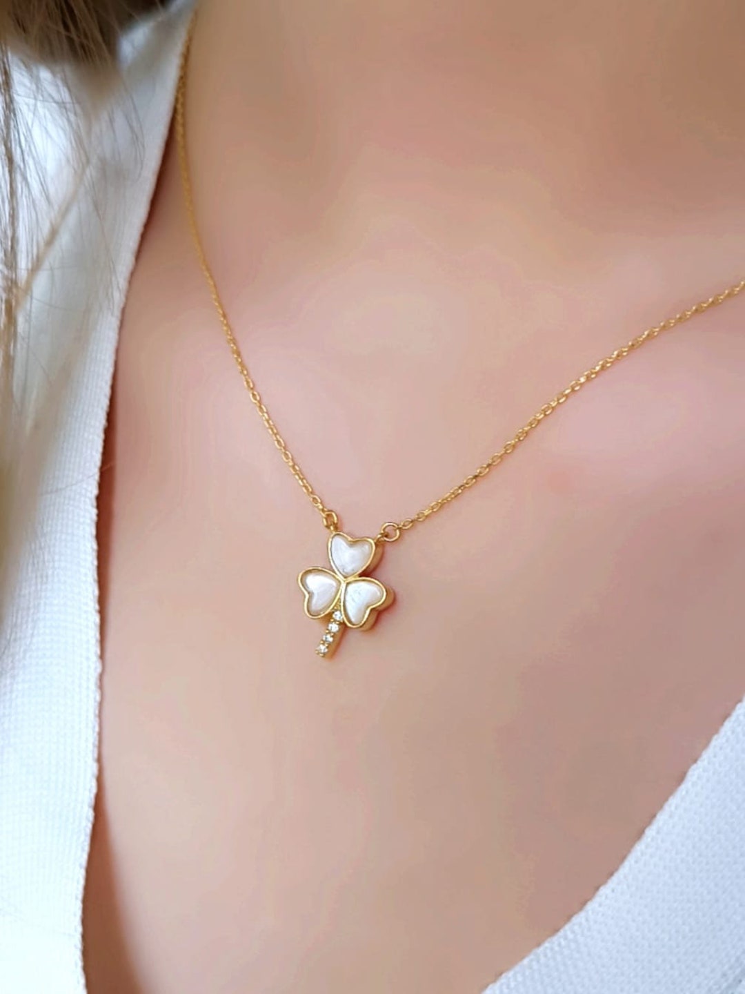 Sterling Silver Clover Necklace-luck Necklace-mother-of-pearl Necklace ...
