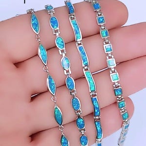 Sterling Silver Blue Opal Bracelet: Handmade Dainty Stone Jewelry