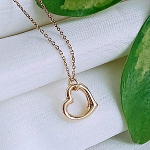 14k Solid Gold Heart Necklace-Dainty  Heart Pendant Necklace-14k Real Gold Minimal Heart Necklace-14kt Real Gold Love Pendant-Gift For Love