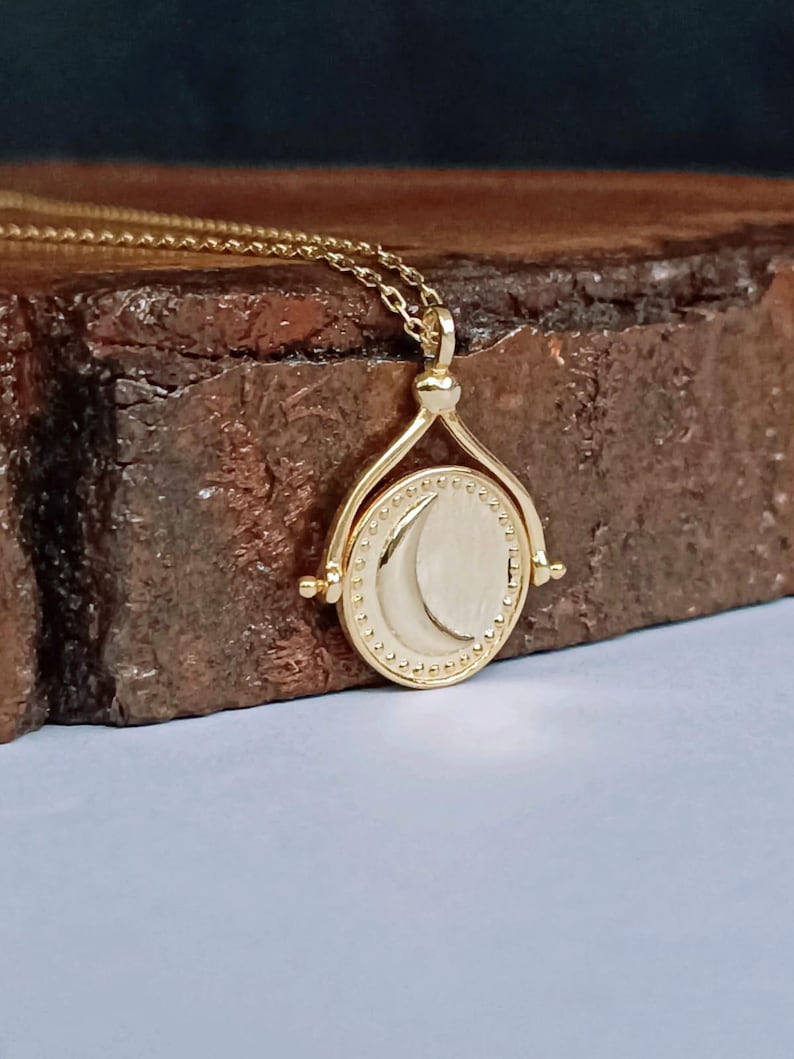 Sterling Silver Sun and Moon Rotating Pendant Necklace - Etsy