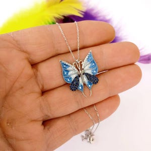 Schmetterling Halskette-Silber 925 Blau emailliert Schmetterling Halskette-Zircon Stein Schmetterling Halskette-Dinty Schmetterling Anhänger-Geschenk für Sie-