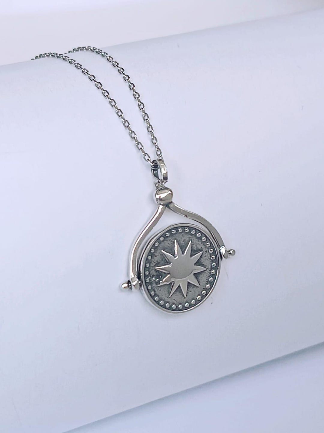Sterling Silver Sun and Moon Rotating Pendant Necklace - Etsy